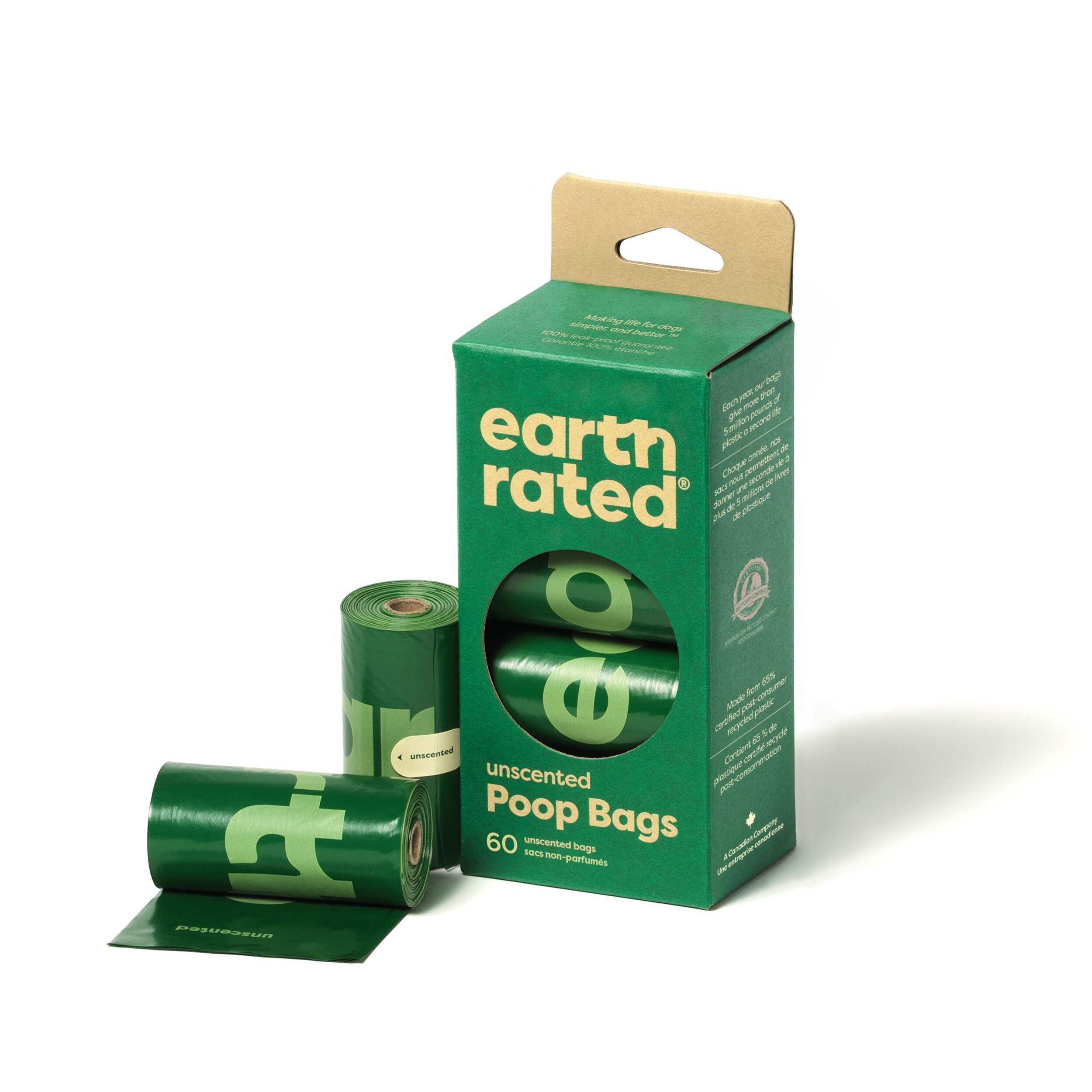 Earth Rated Dog Waste Bags, 4 Refill Rolls, Unscented Composite_or_Mixed