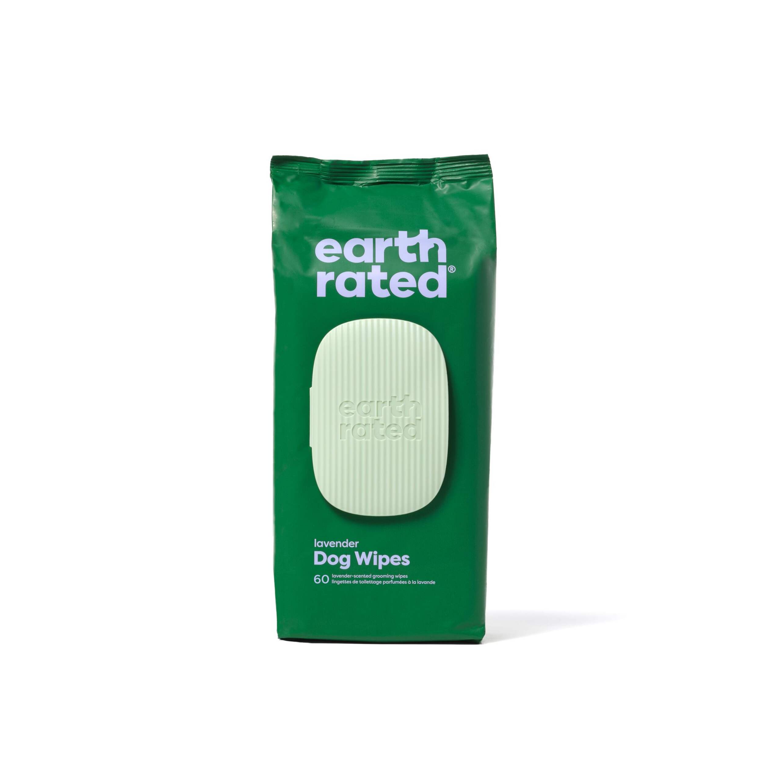 Earth Rated Dog Grooming Wipes, 8 x 8-in, 60-pk, Lavender Front_Flat