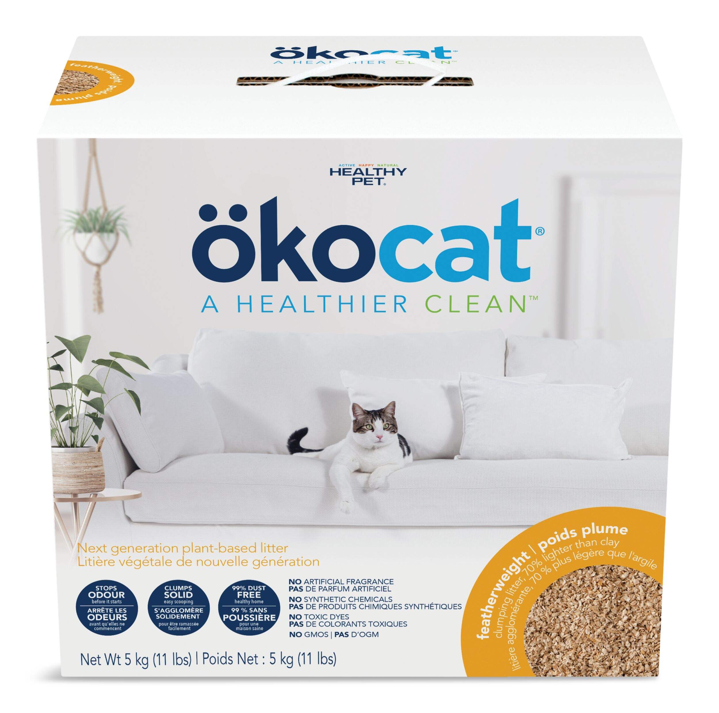 Litière agglomérante légère Okocat, 5 kg Front_Elevated