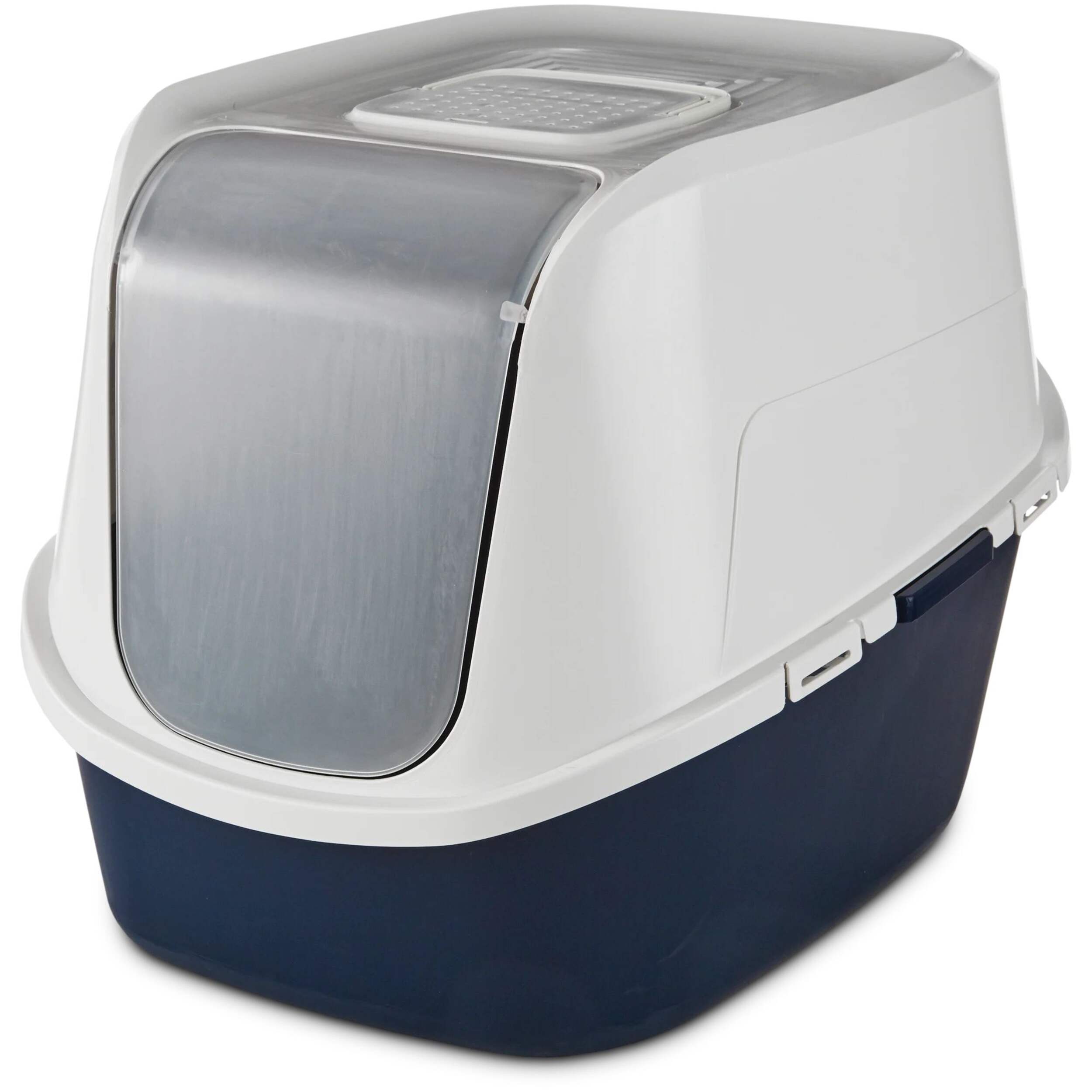 So Phresh Navy Jumbo Enclosed Litter Box Front_Three_Fourths_Angled_Left