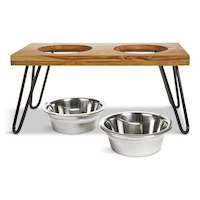 Petco Elevated Wood Double Diner with Stainless Steel Bowls, 4.6-cup