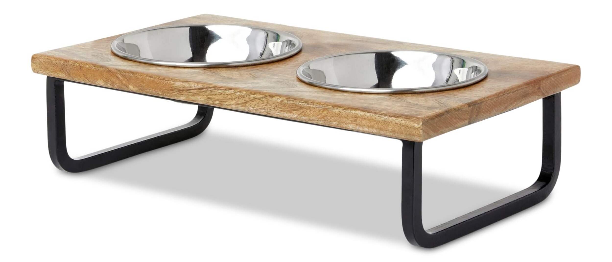 Support à 2 bols surélevé en bois Petco avec bols en acier inoxydable, 1,25 tasse Front_Angled_Left
