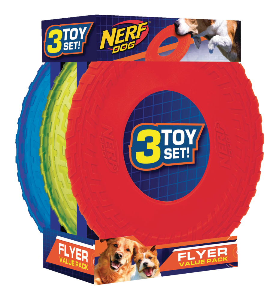 NerfDog Translucent Tire Flyers Dog Toys, Value Pack, 3-pk