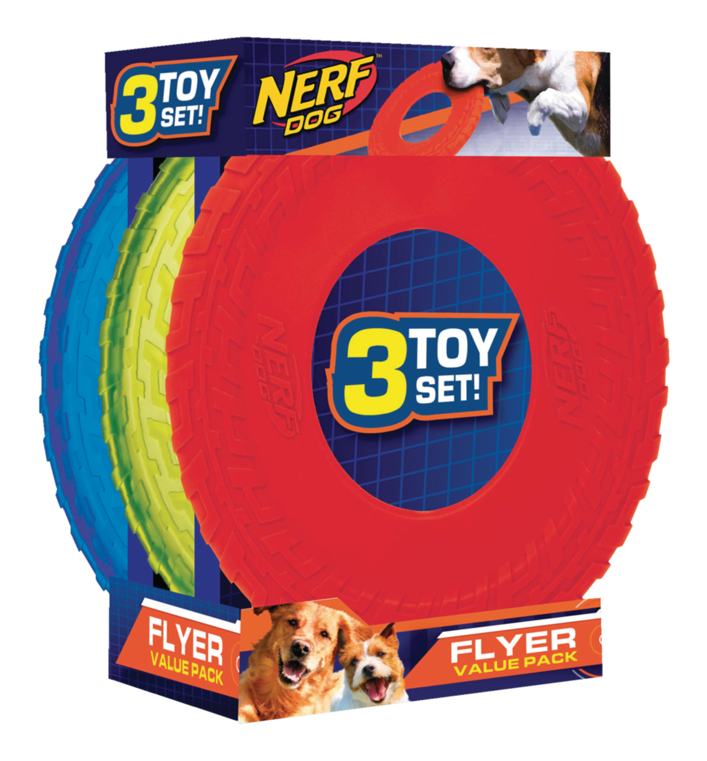 NERF Dog Translucent Tire Flyer Dog Toys, Value Pack, 3-pk Front_Angled_Right