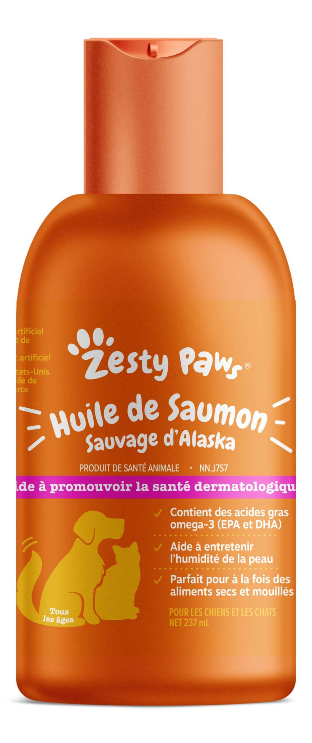 Huile de saumon sauvage de l'Alaska Zesty Paws de première qualité pour chiens et chats, 236 mL Front_Flat