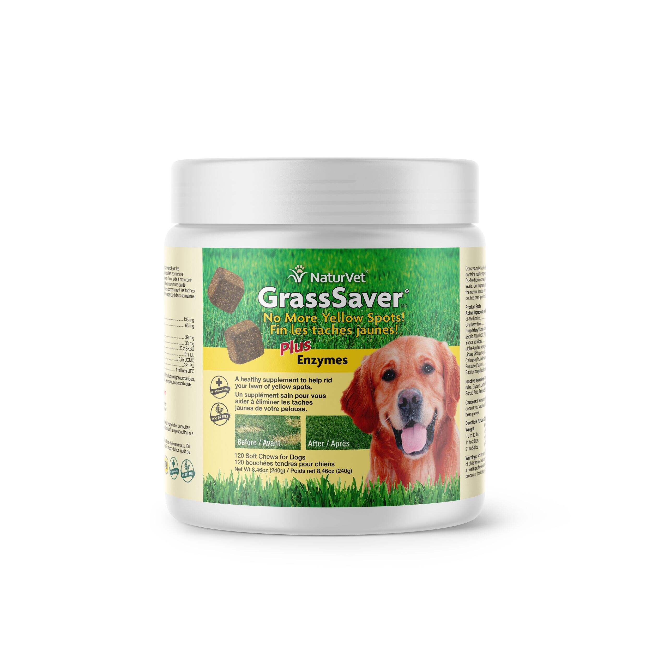 NaturVet GrassSaver® Plus Enzymes Soft Chew Supplements/Tablets for Dogs, 120 Tablets Front_Flat