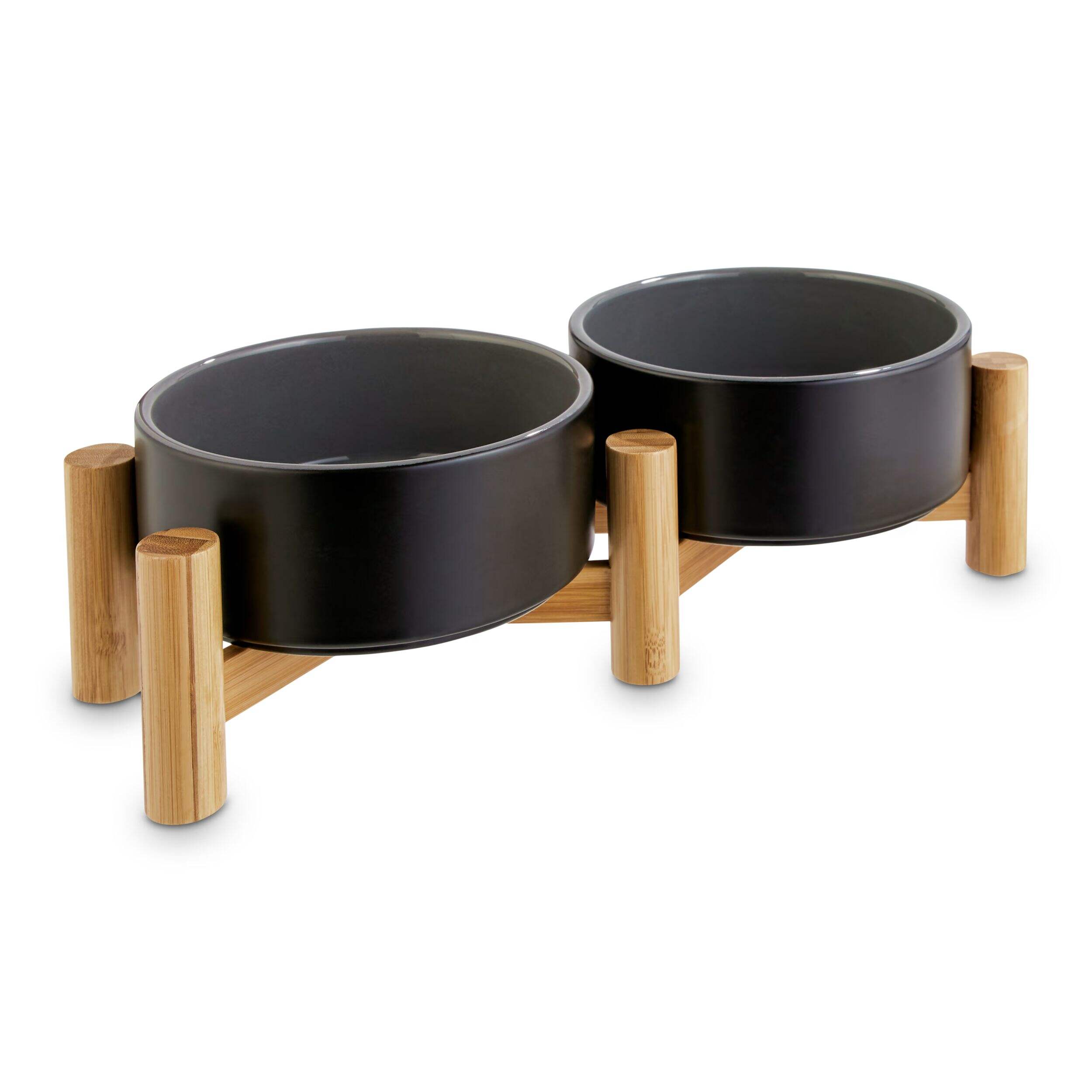 Reddy Black Ceramic & Bamboo Elevated Double Diner, Black, 3.5-Cup Front_Three_Fourths_Angled_Right
