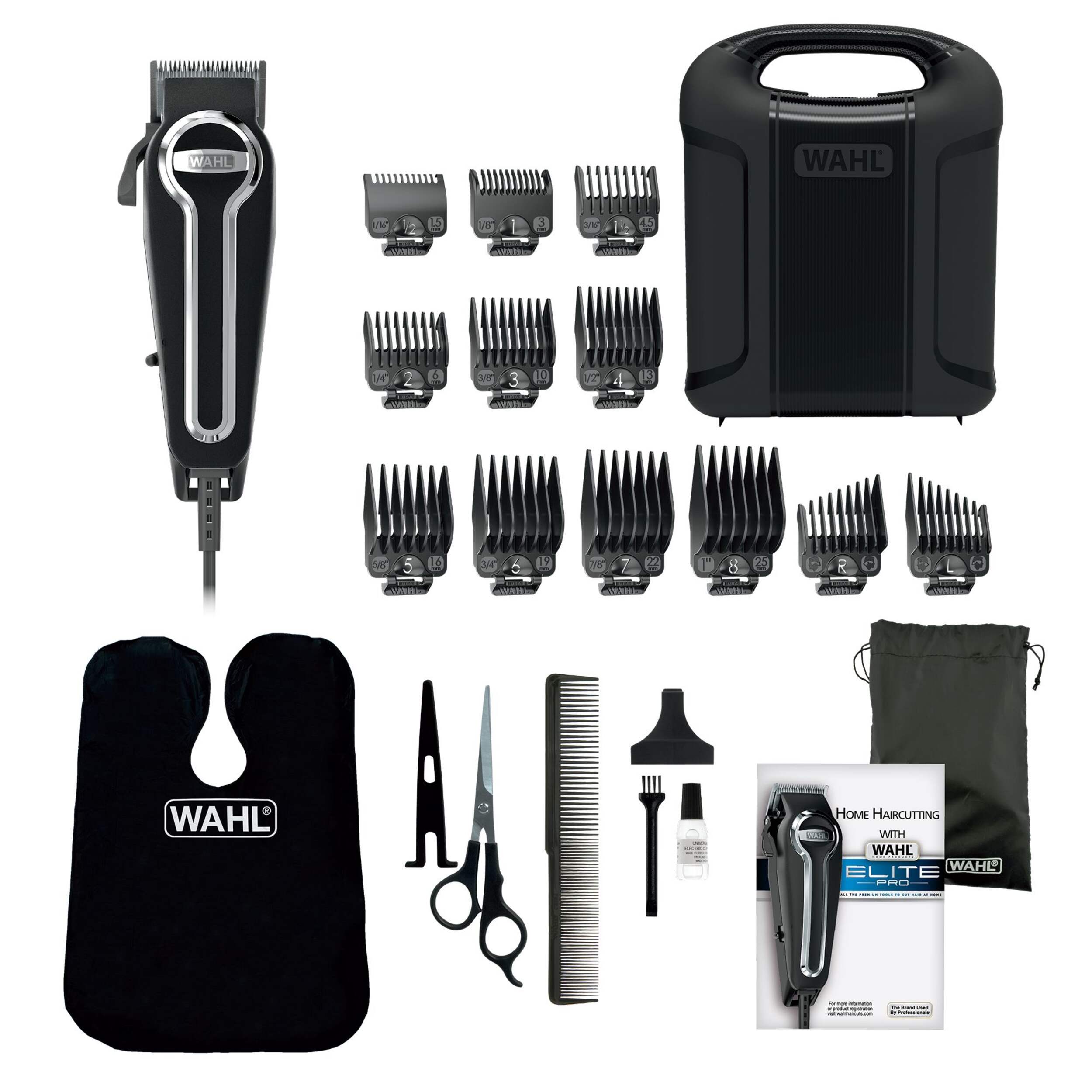 Wahl Elite Pro Haircutting Kit with Trimmer/Clipper, Guide Combs, Scissors & Cape, 22-pc Composite_or_Mixed