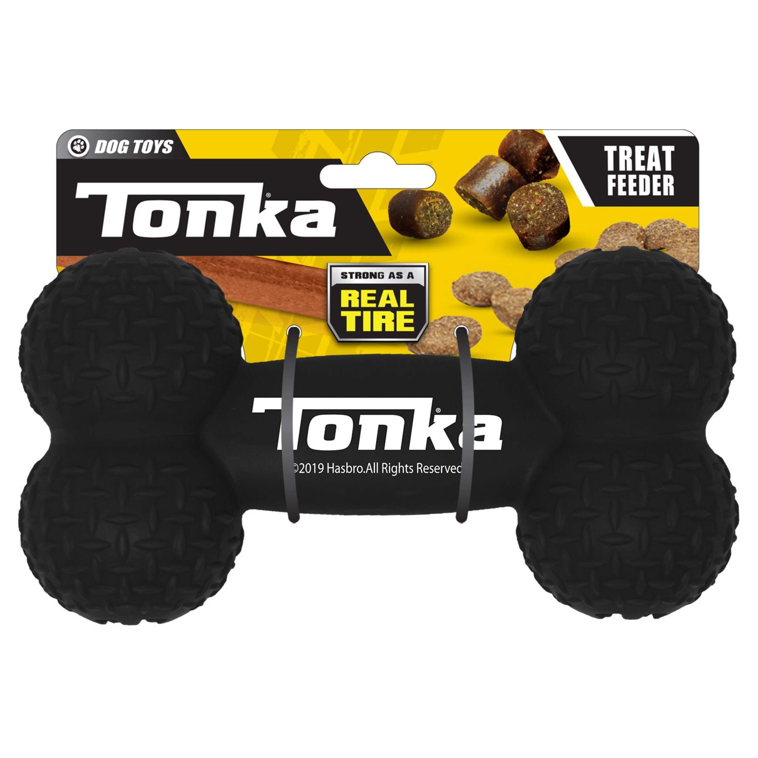 Tonka Rubber Diamond Plate Feeder Bone Dog Toy, XL, 8-in Front_Flat