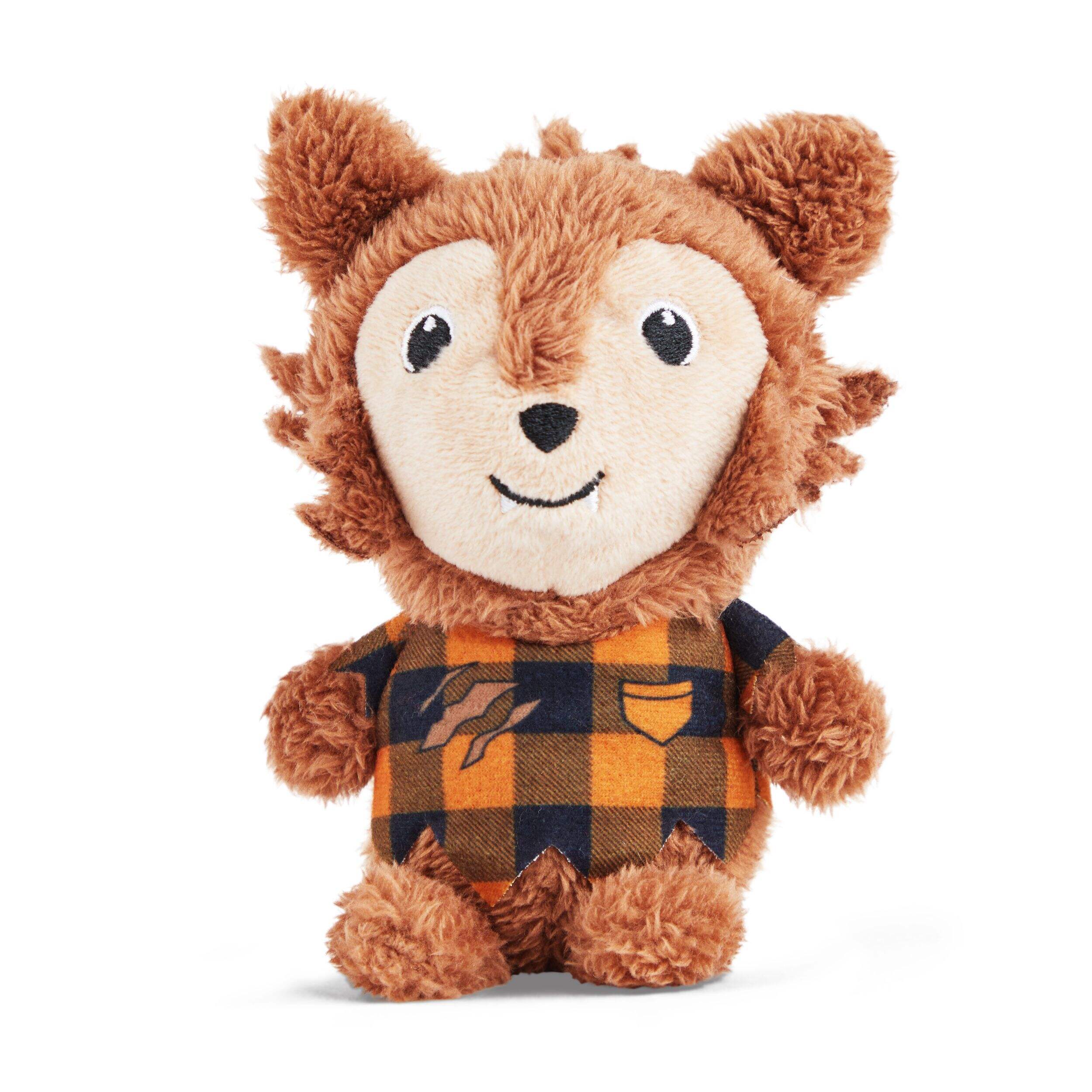 Werewolf Plush Halloween Dog Toy with Squeaker, Brown, 6-in Front_Flat