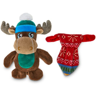 Petco Holiday Tails Moose and Tie Soft Plush Squeaky Dog Toys, 4-in, 2-pk Front_Flat