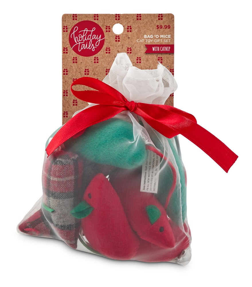 Petco Holiday Tails Bag 'O Mice Soft Plush Cat Toys Gift Set with