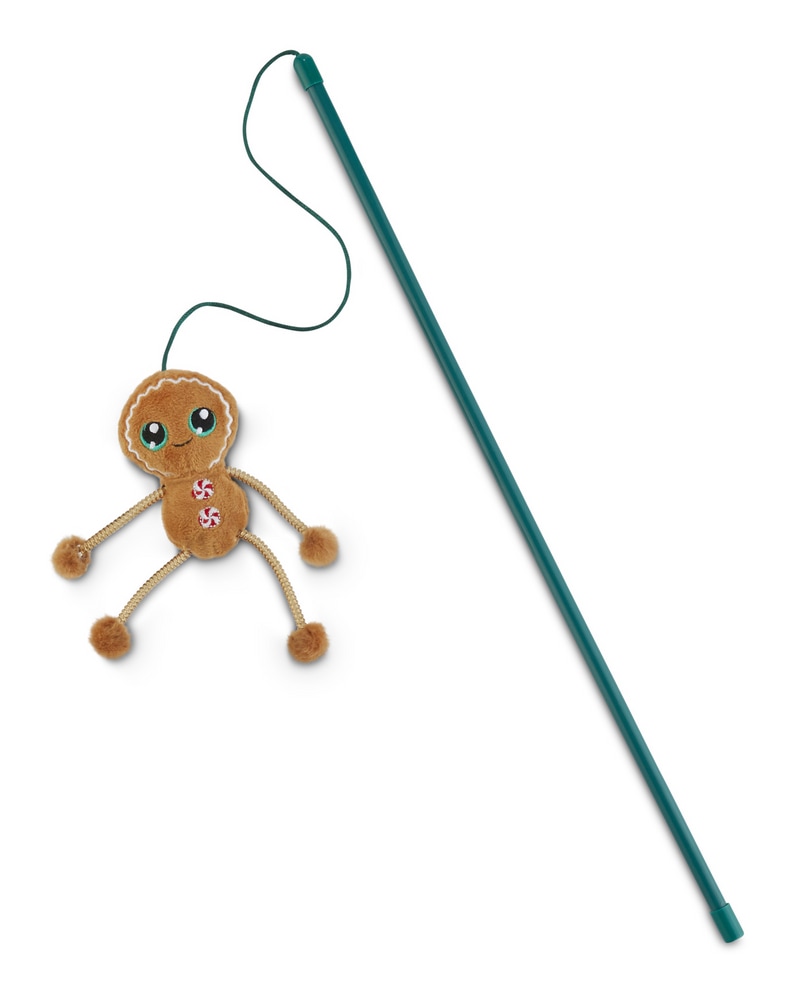 Petco Holiday Tails Gingerbread Soft Plush Teaser and Wand Cat Toy with