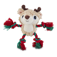 Petco Holiday Deer Rope Limbs Soft Plush Squeaky Dog Toy, 6-in Front_Flat