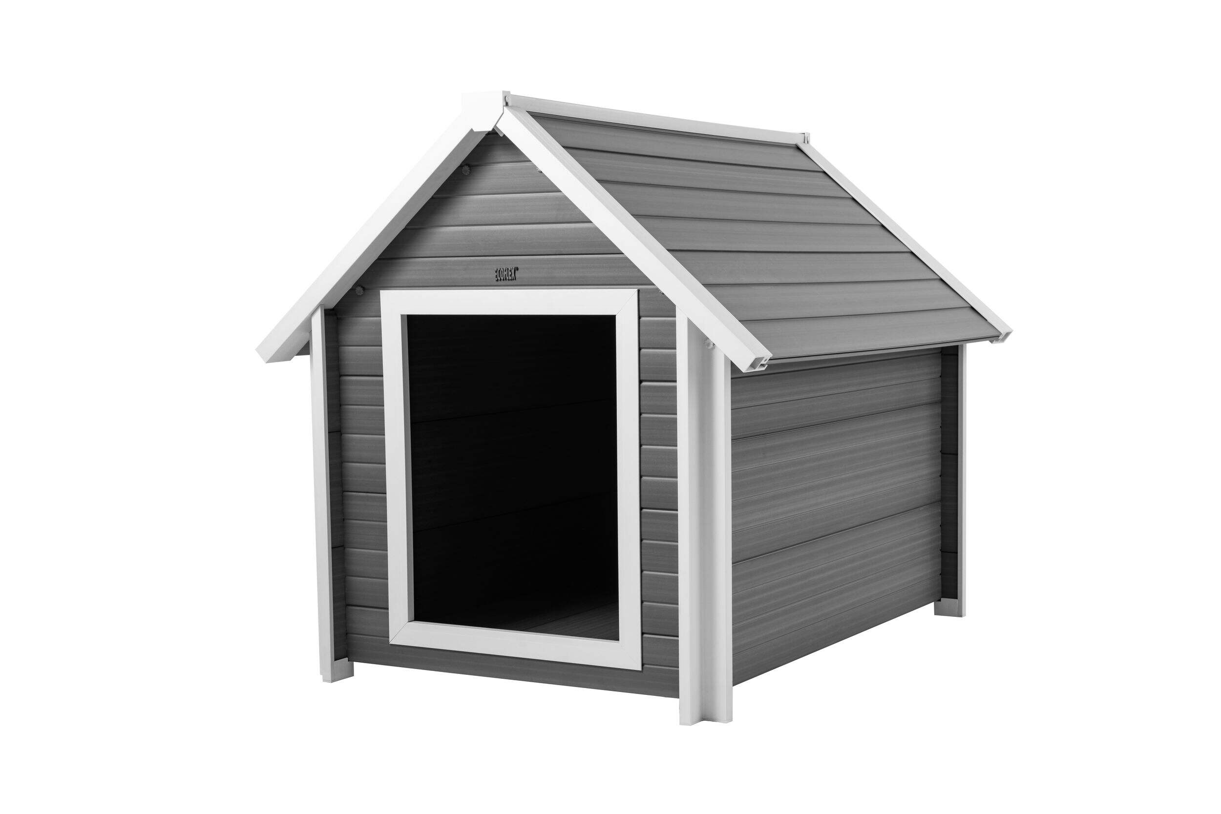New Age Pet® ECOFLEX® Bunkhouse Dog House with Roof, Grey, X-Large Front_Three_Fourths_Angled_Left