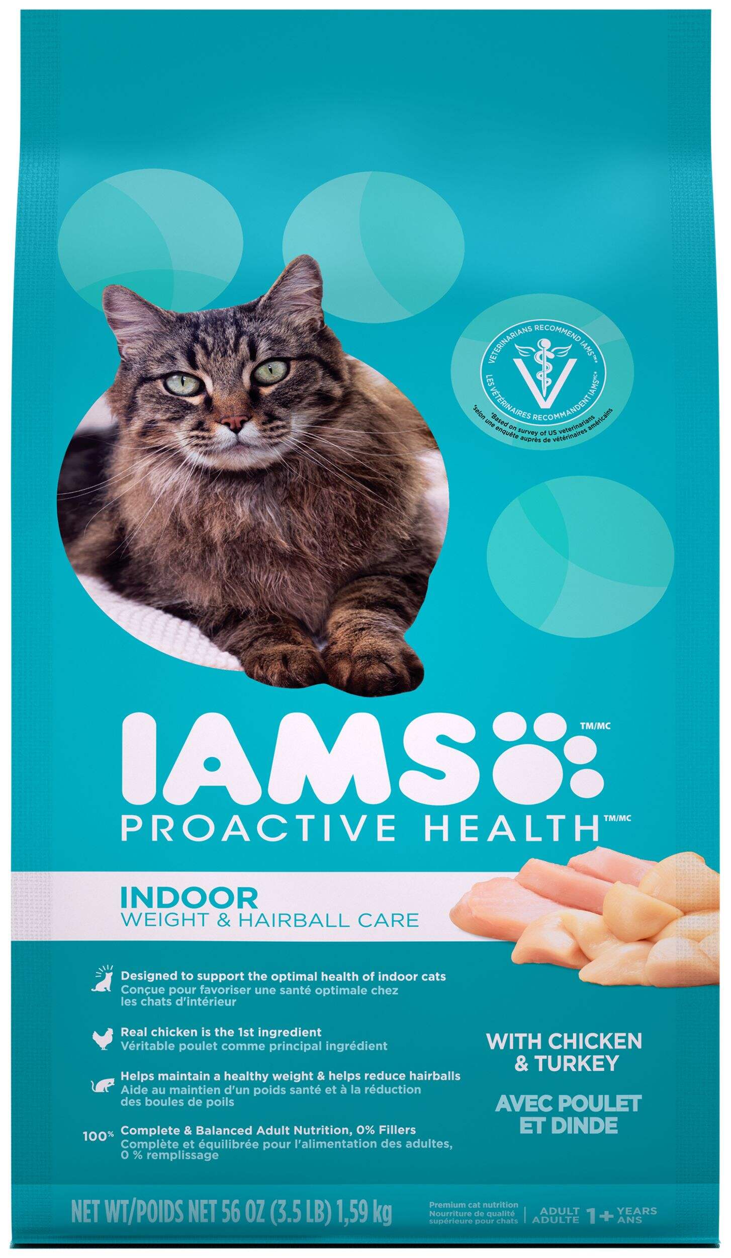 IAMS Proactive Health Indoor Weight & Hairball Care Adult Dry Cat Food, 1.6-kg Front_Flat