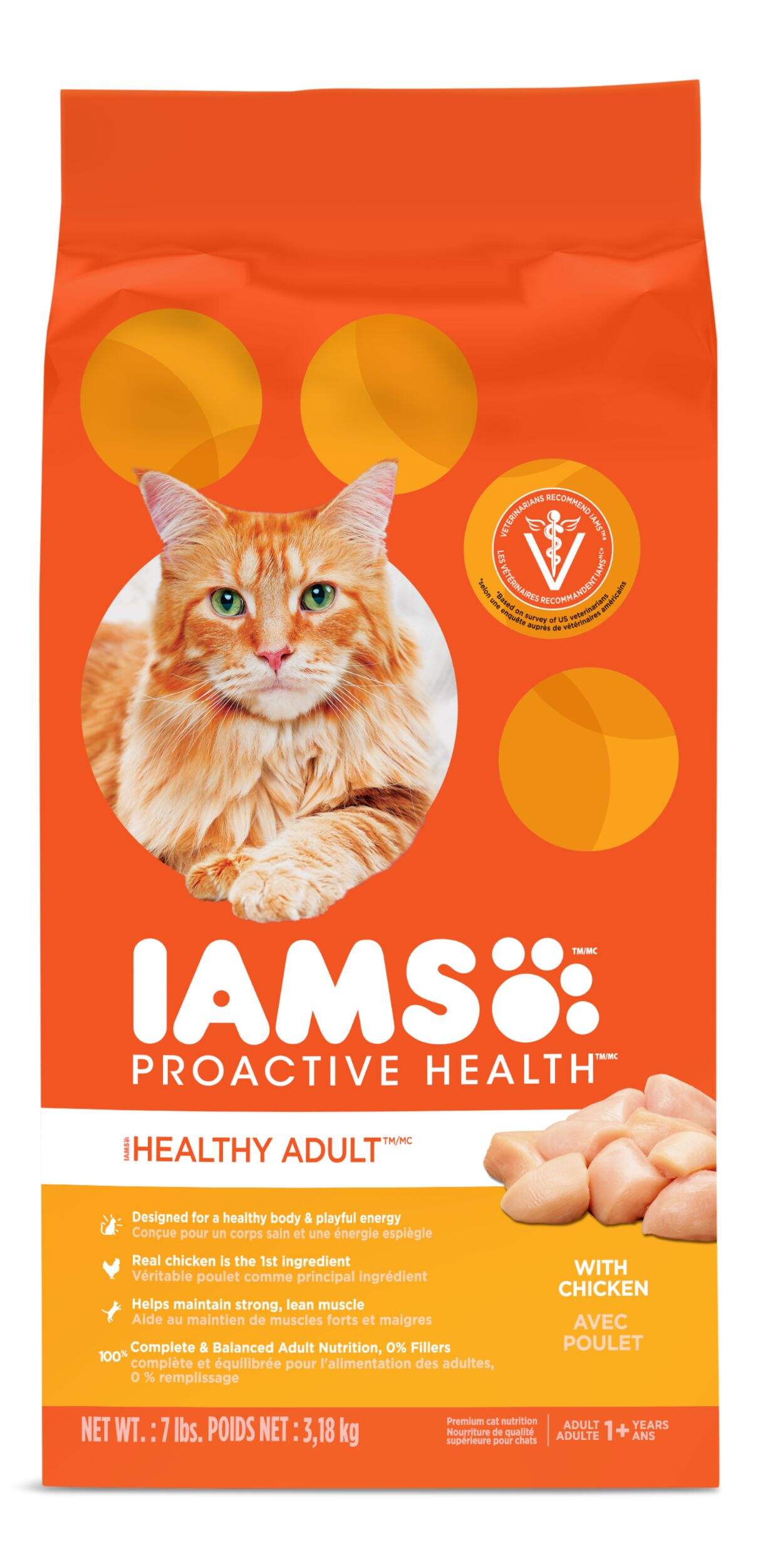 Nourriture sèche pour chats adultes IAMS Proactive Health avec poulet, 3,2 kg Front_Flat
