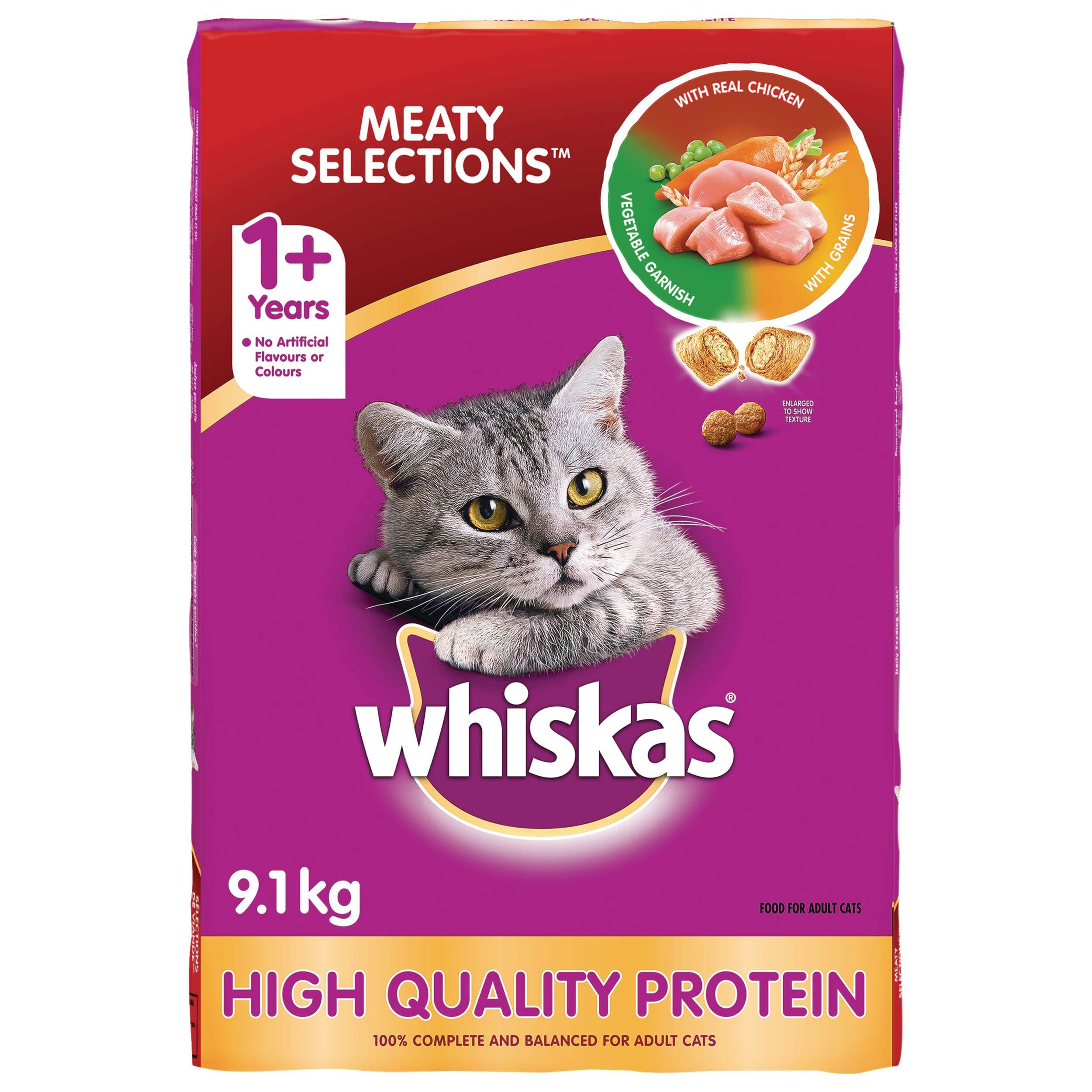 Whiskas Meaty Selections Dry Cat Food, 9.1-kg Front_Flat