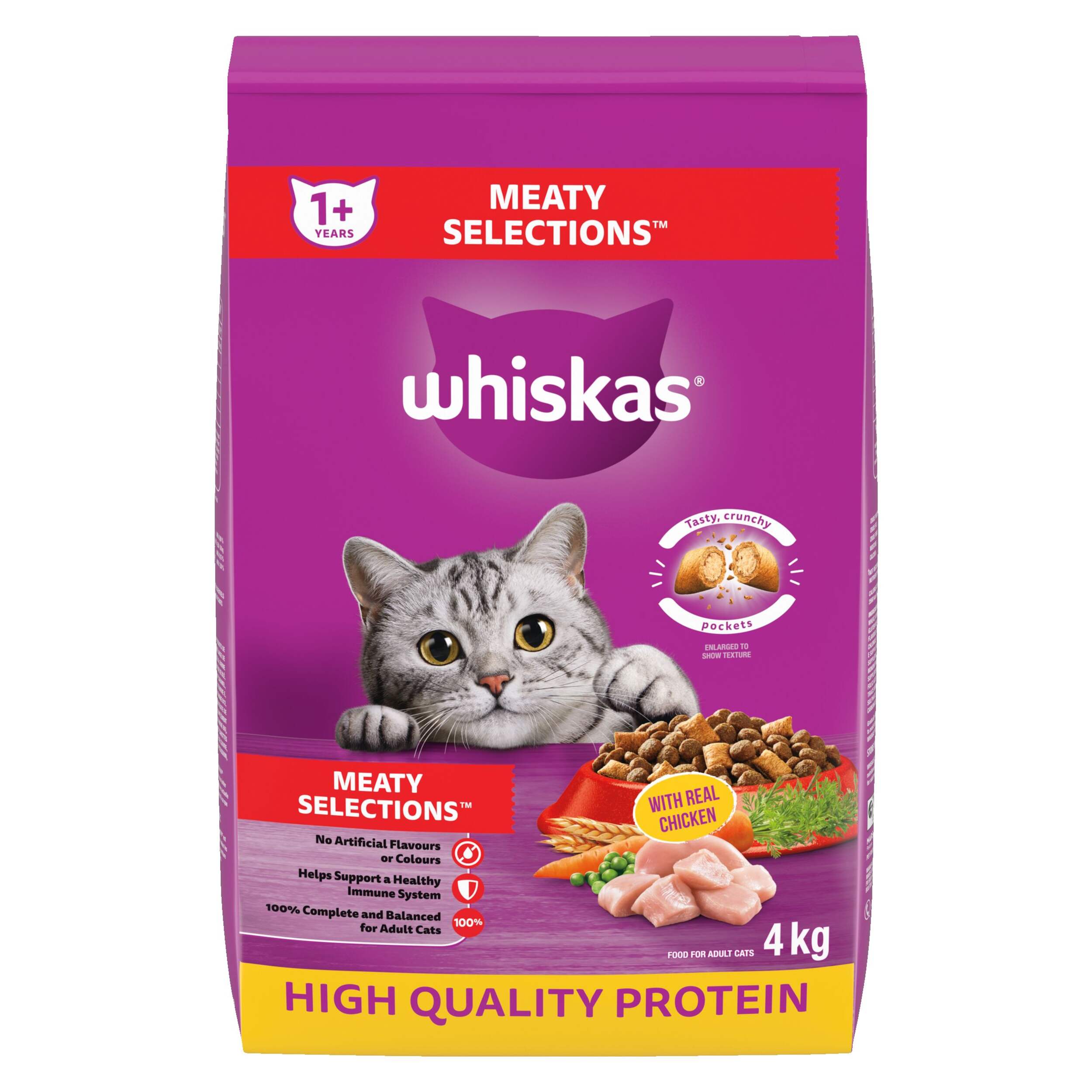 Whiskas Meaty Selections Dry Cat Food, 4-kg Front_Flat