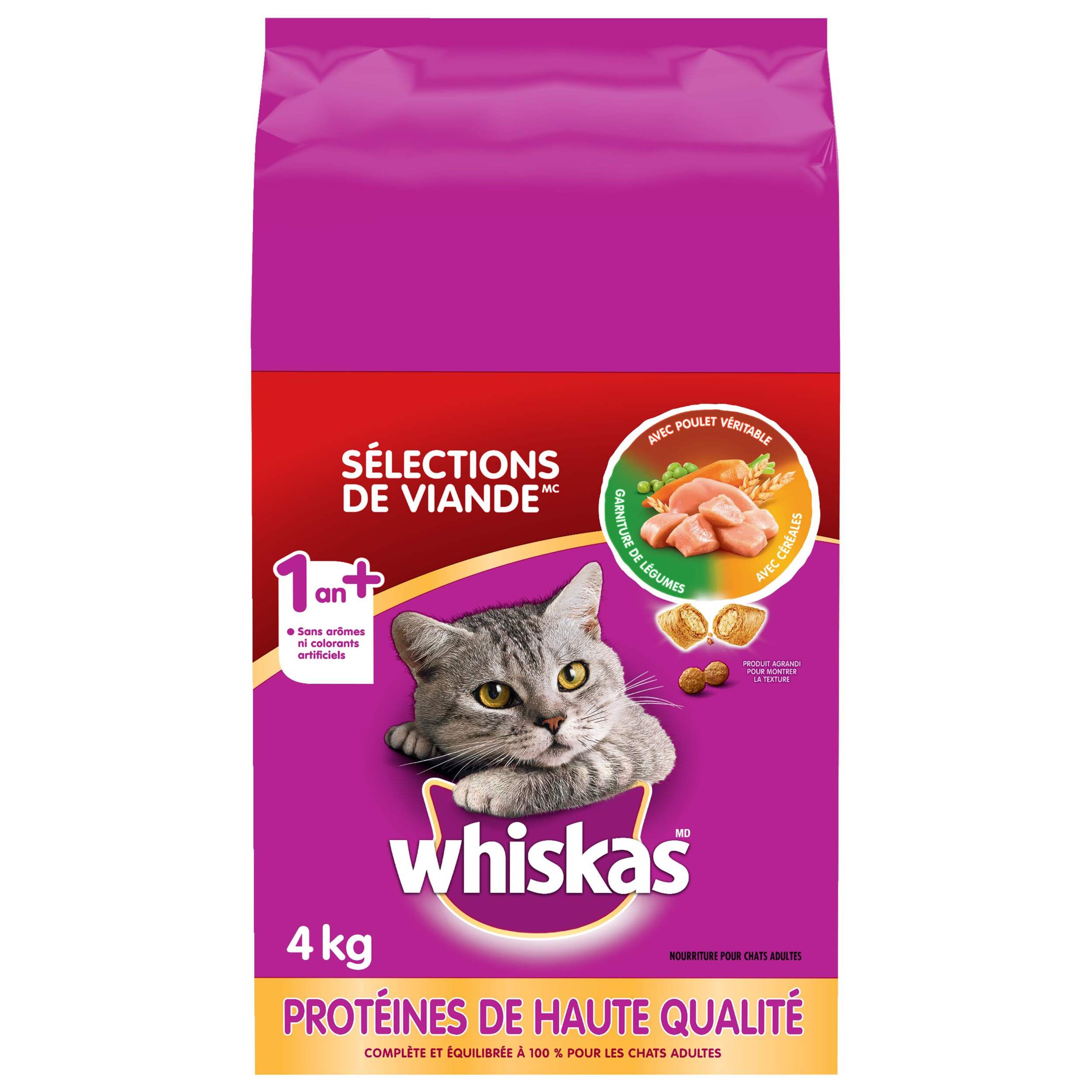 Nourriture sèche pour chats Whiskas Sélections de viande, 4 kg Front_Flat