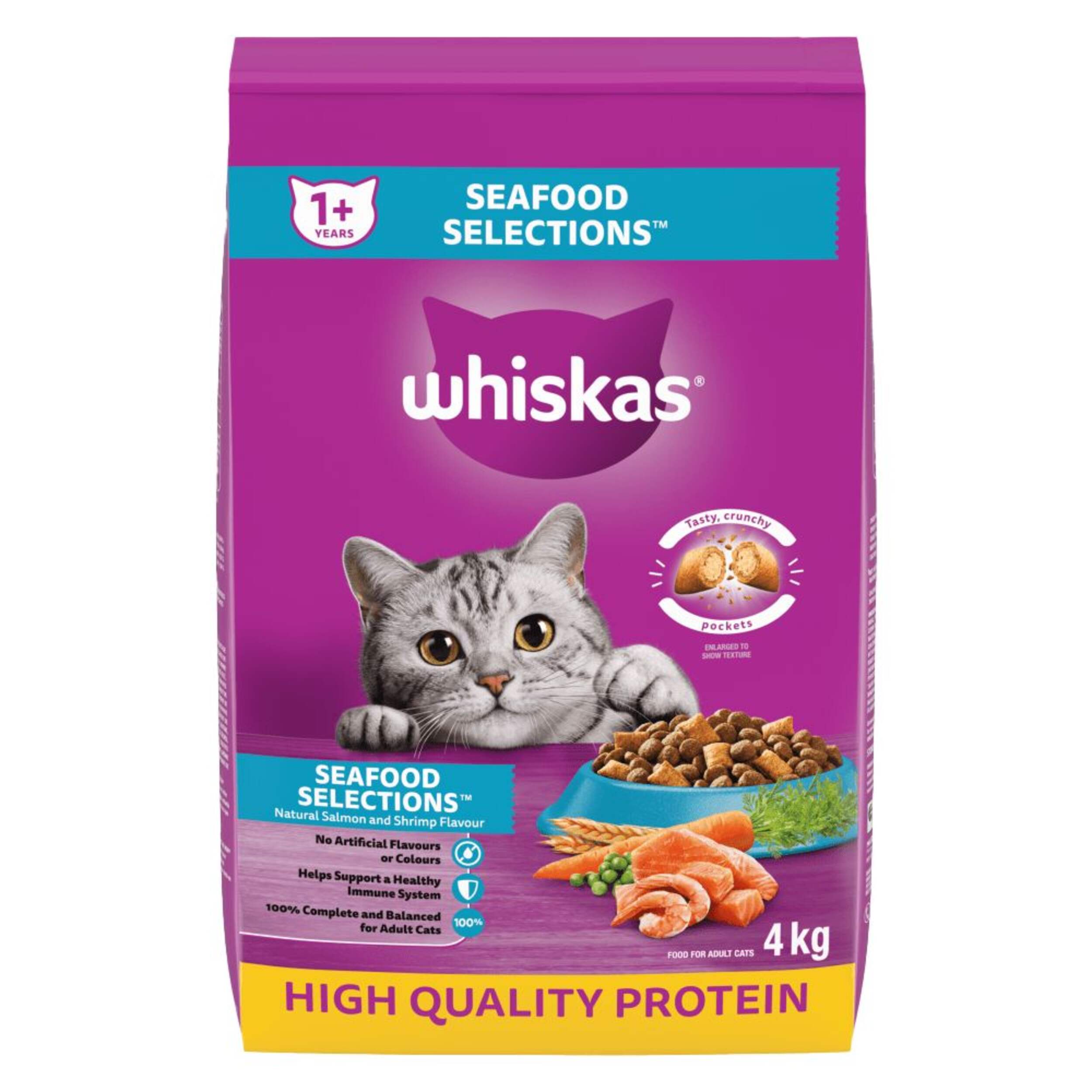 Whiskas Seafood Selections Dry Cat Food, 4-kg Front_Flat