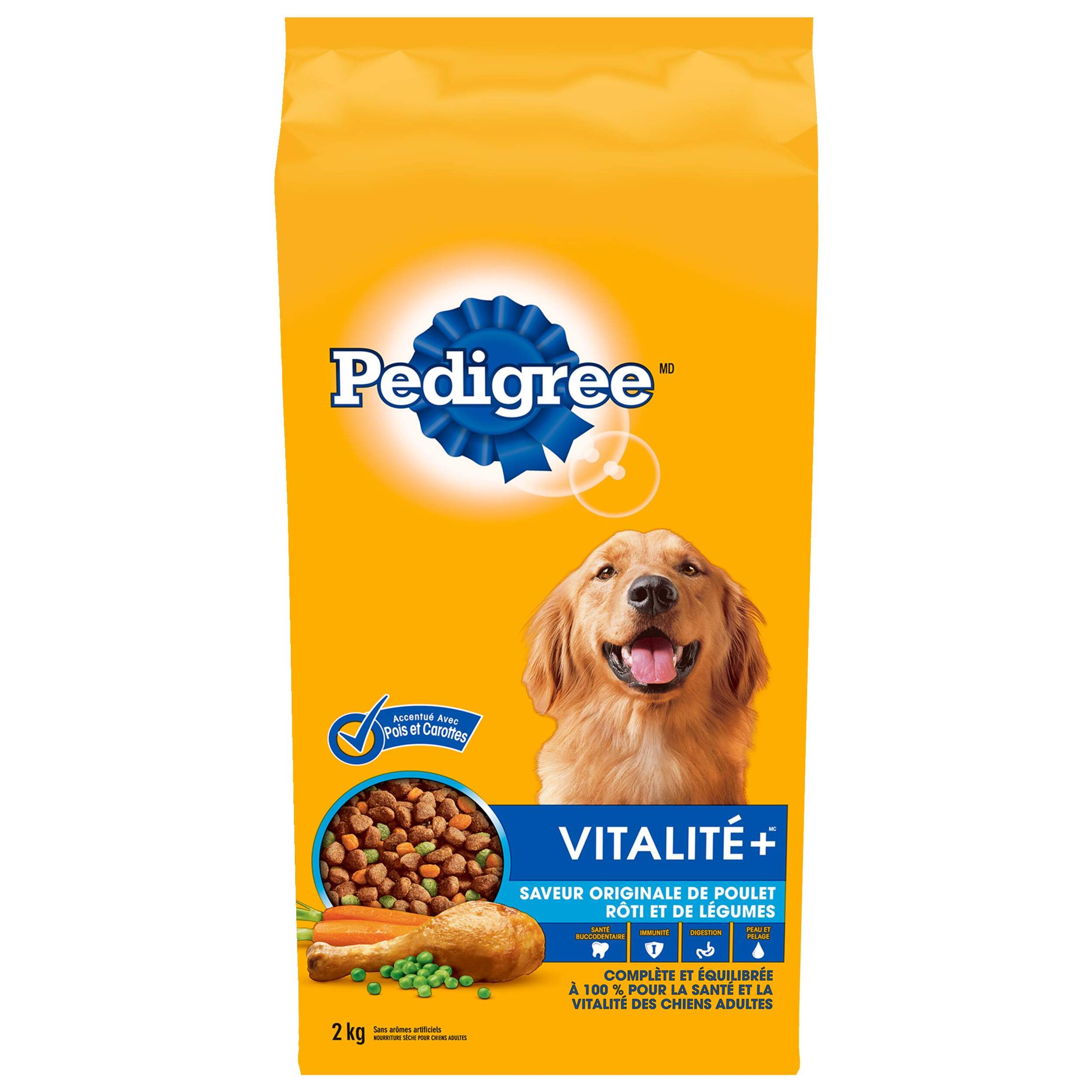 Nourriture sèche pour chiens adultes Pedigree Vitalité+ poulet rôti et légumes, 2 kg Front_Flat