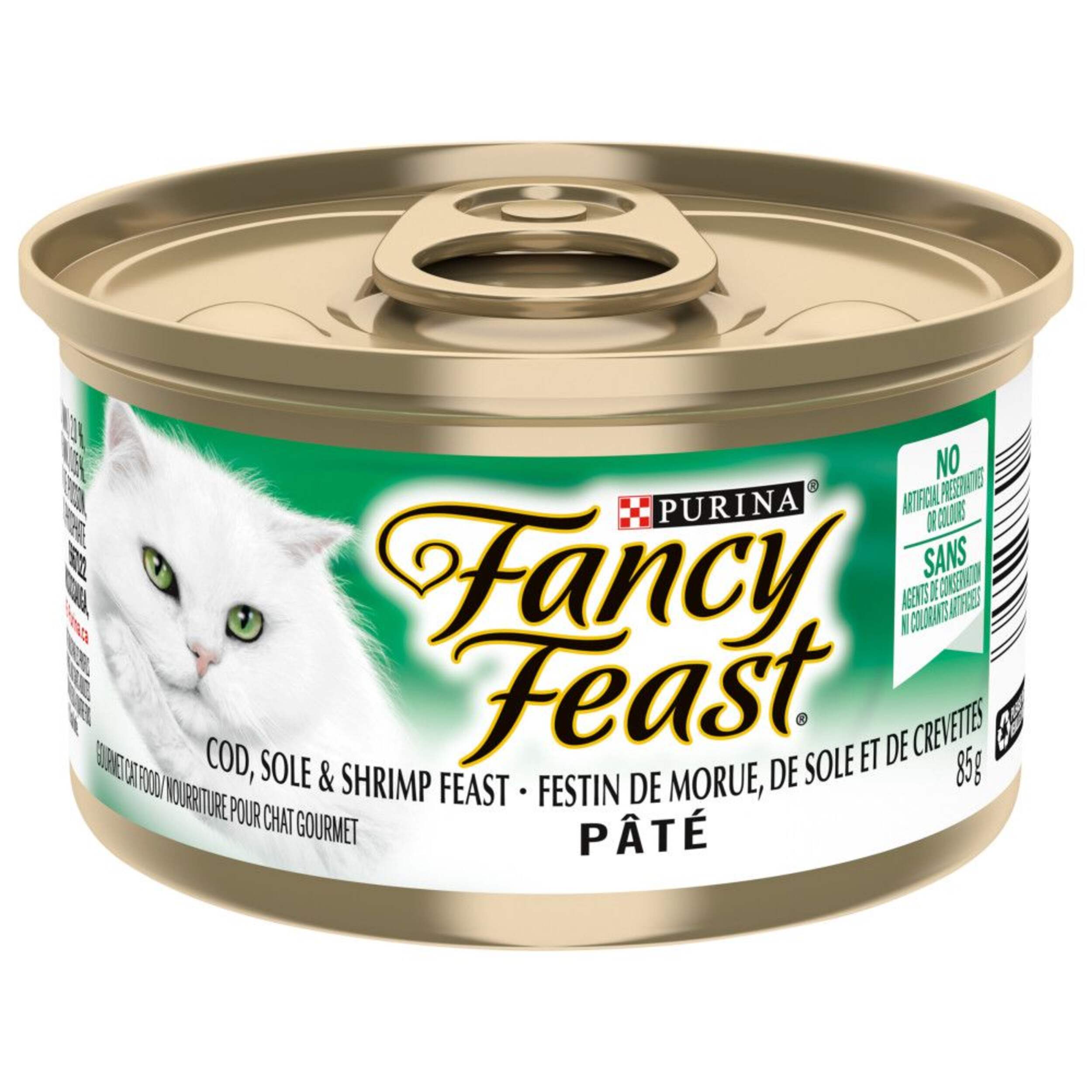 Purina® Fancy Feast® Cat Food, Cod, Sole & Shrimp, for Cats of all Ages/Sizes, 85-g Front_Elevated