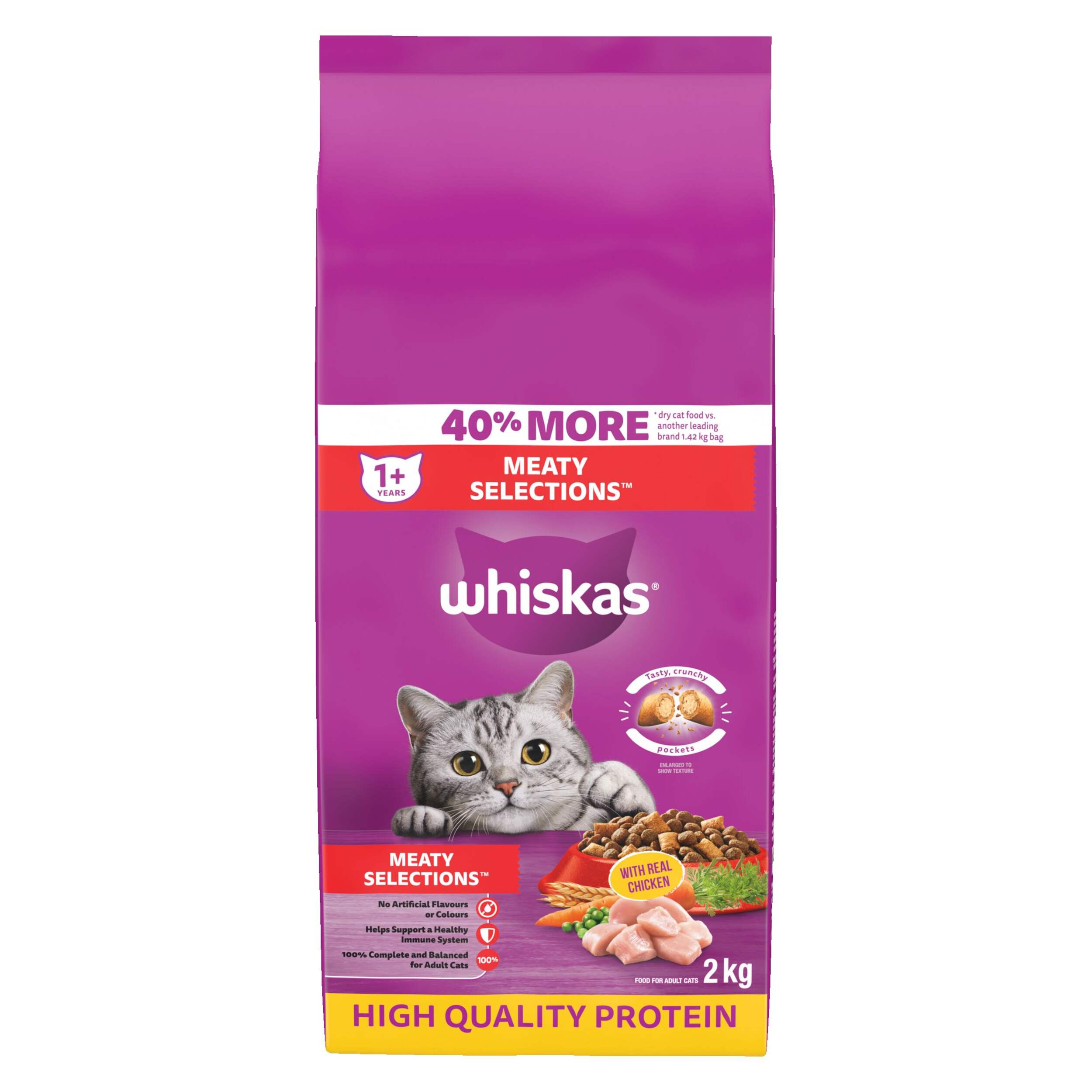 Whiskas Meaty Selections Dry Cat Food, 2-kg Front_Flat