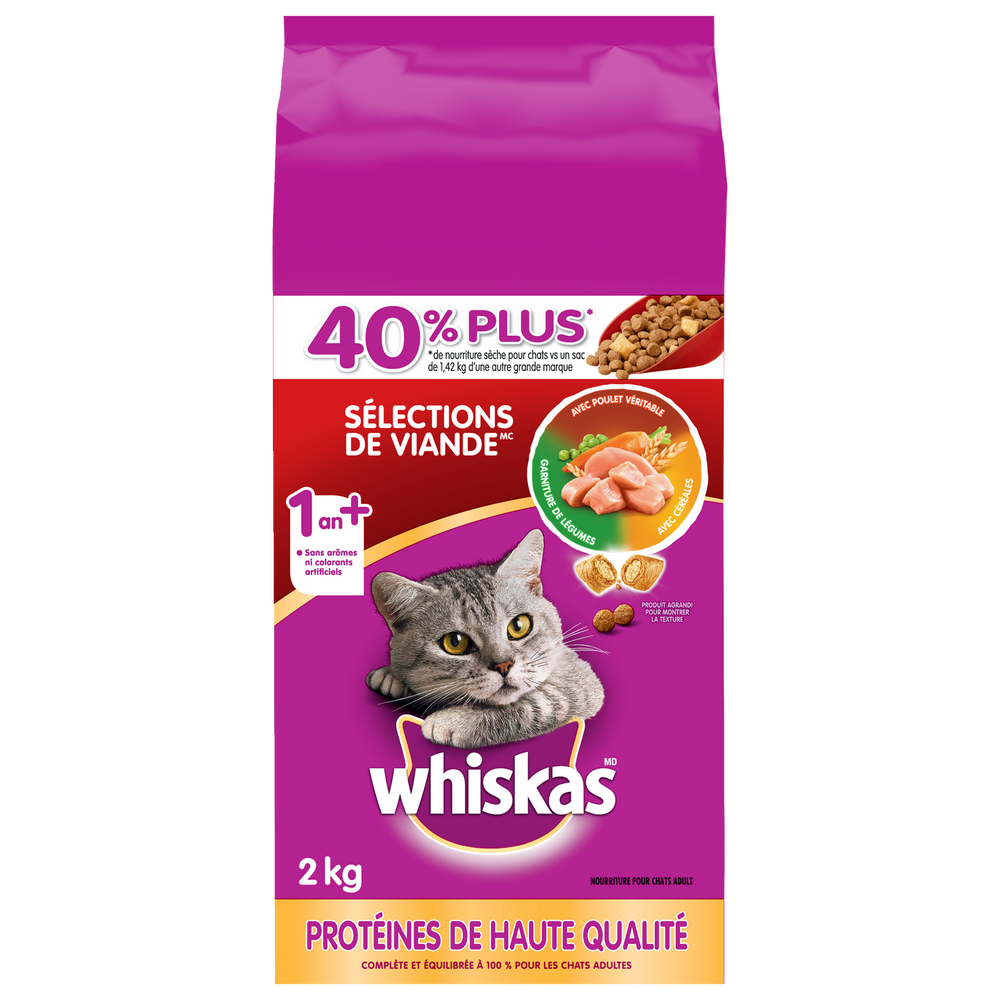 Nourriture sèche pour chats Whiskas Sélections de viande, 9,1 kg