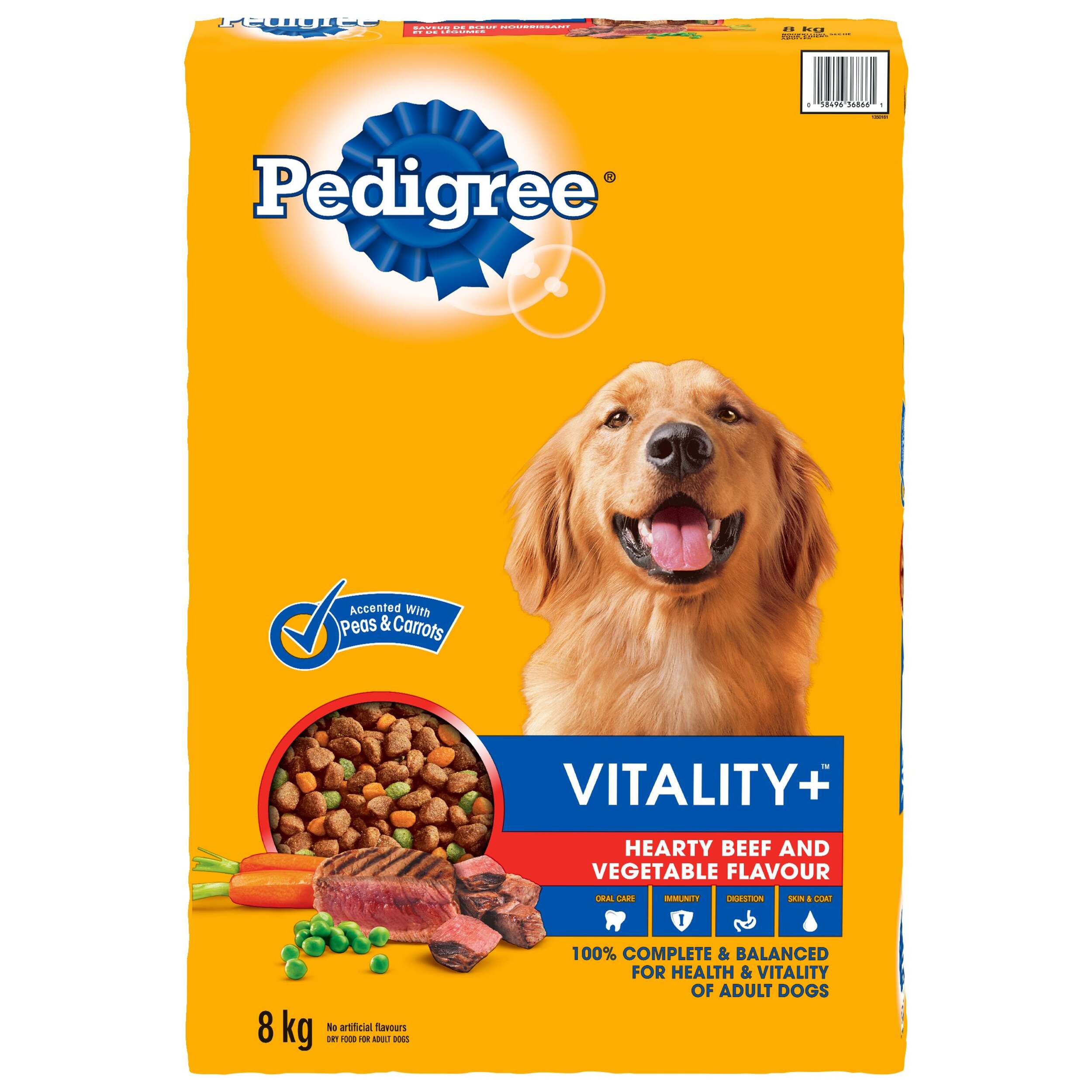 Pedigree Vitality+ Hearty Beef and Vegetable Flavour Adult Dry Dog Food, 8-kg Front_Flat