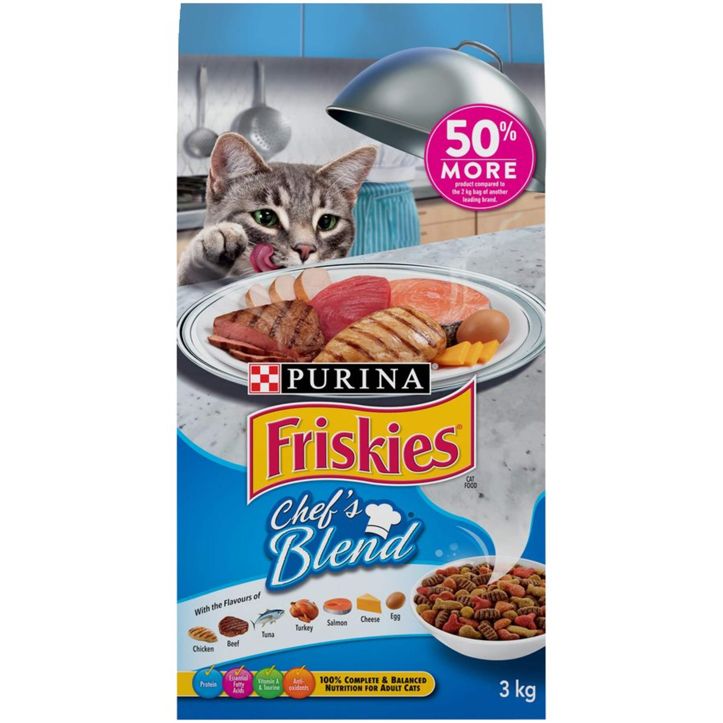 Friskies Chef's Blend Dry Cat Food, 3-kg Front_Flat