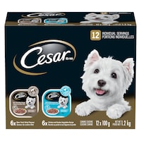 Cesar Chicken and Vegetables & NY StriP Flavour Adult Wet Dog Food, 100-g, 12-Pk Front_Flat