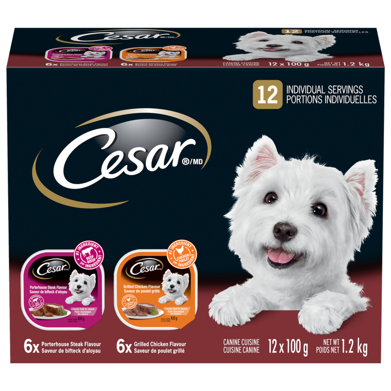 Cesar Entr es Porterhouse Steak Chicken Flavour Adult Wet Dog Food 100 g 12 Pk