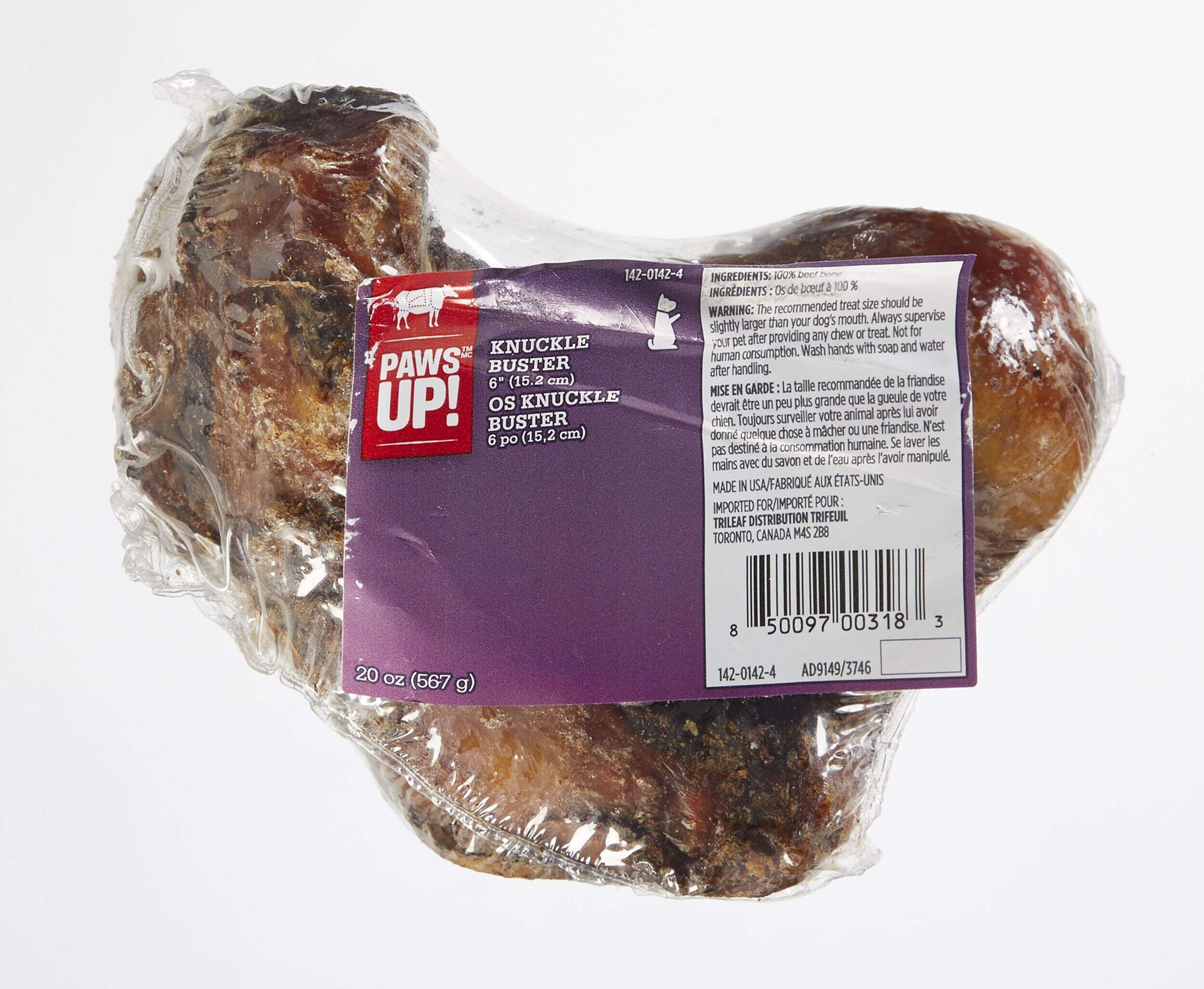 PAWS UP! Knuckle Buster Beef Bone, 6-in Front_Flat
