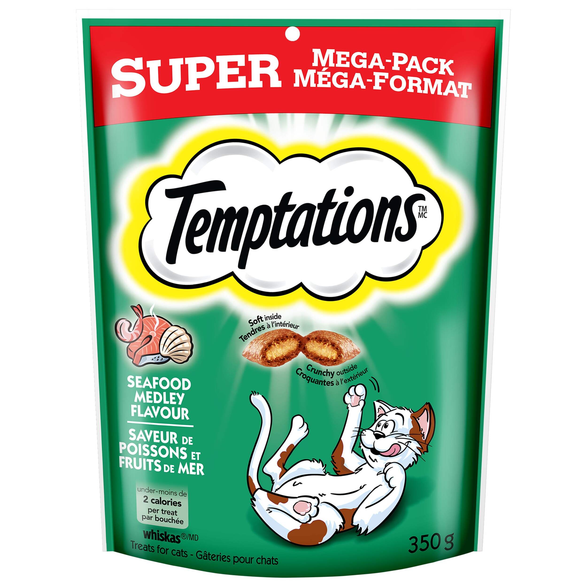 Gâteries pour chats classiques Whiskas Temptations saveur de mélange de fruits de mer, 350 g Front_Flat