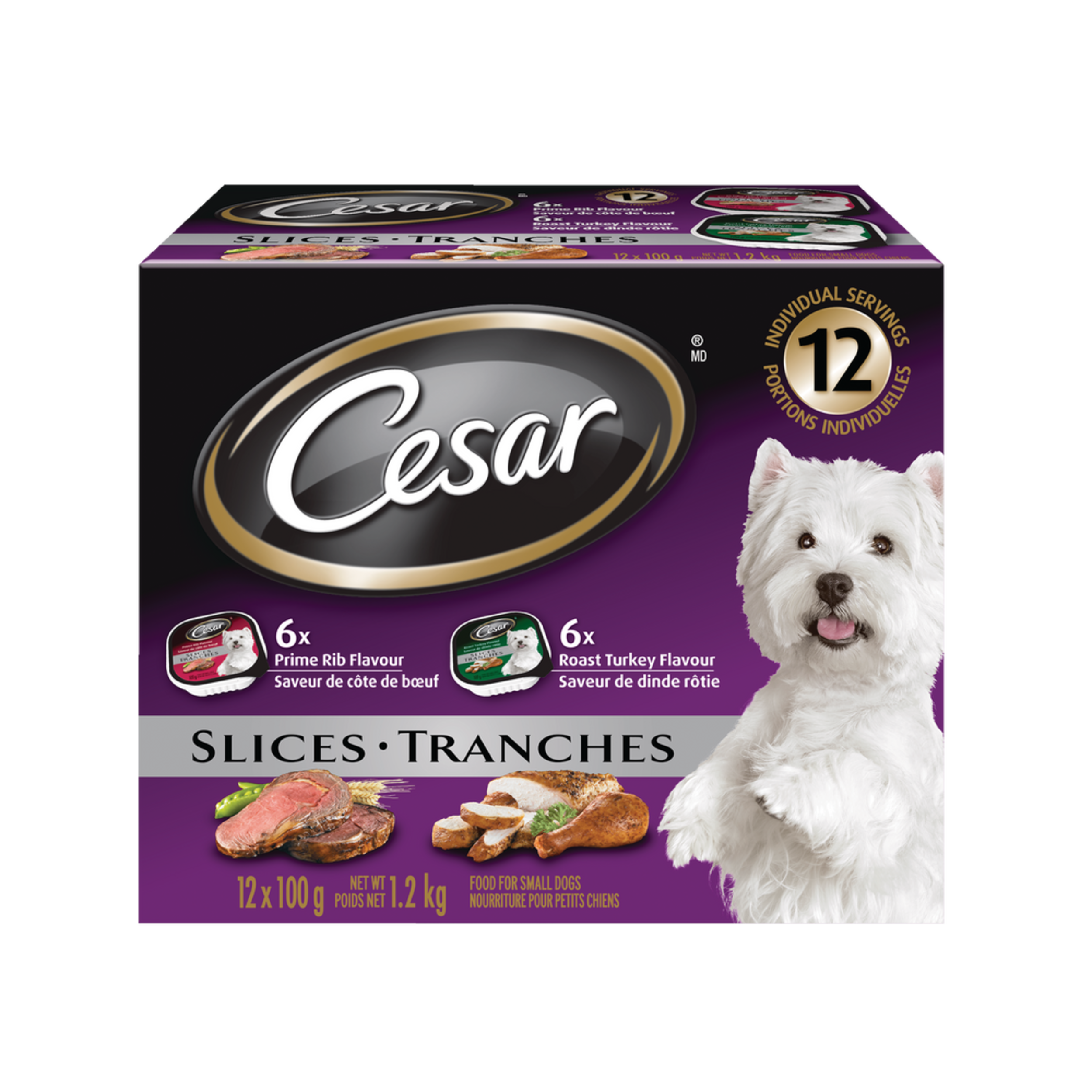 Cesar Roast Turkey & Prime Rib Flavour Adult Wet Dog Food, 100-g, 12-Pk Front_Flat