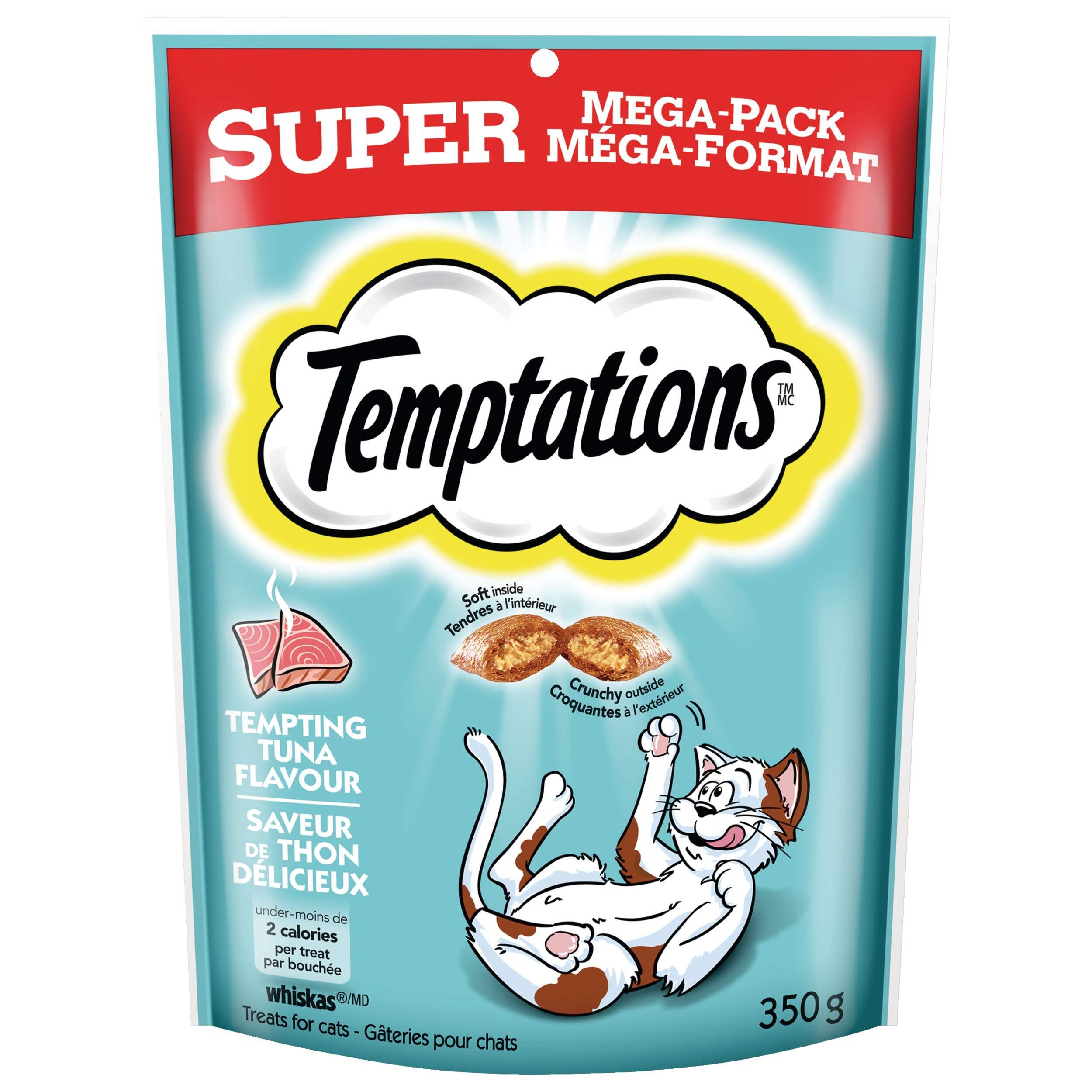 Gâteries pour chats classiques Whiskas Temptations à saveur de thon super format Mega, 350 g Front_Flat