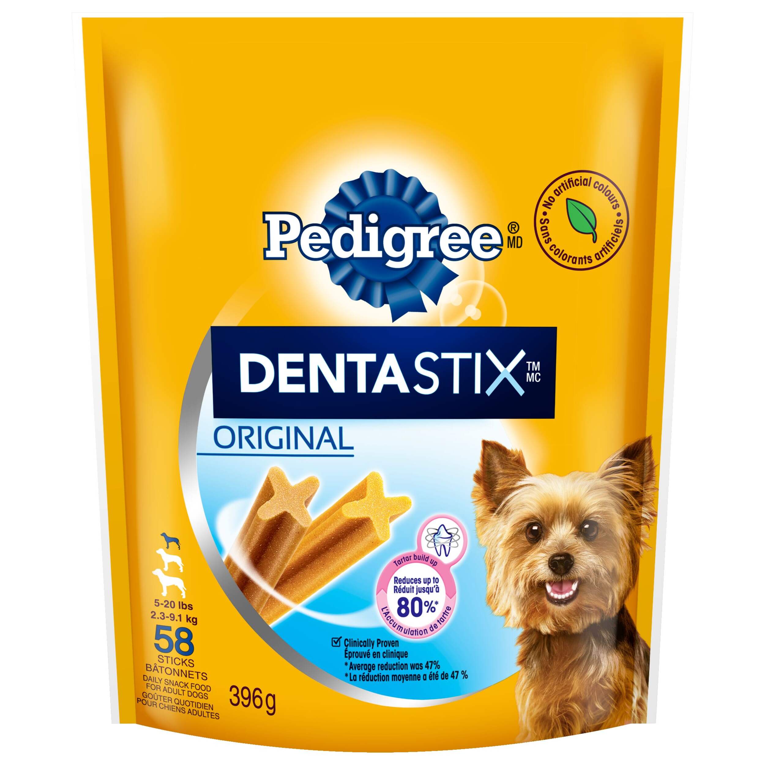 Gâteries pour soins buccodentaires des chiens Pedigree Dentastix pour les chiens de très petite taille, 396 g, paq. 58 Front_Flat