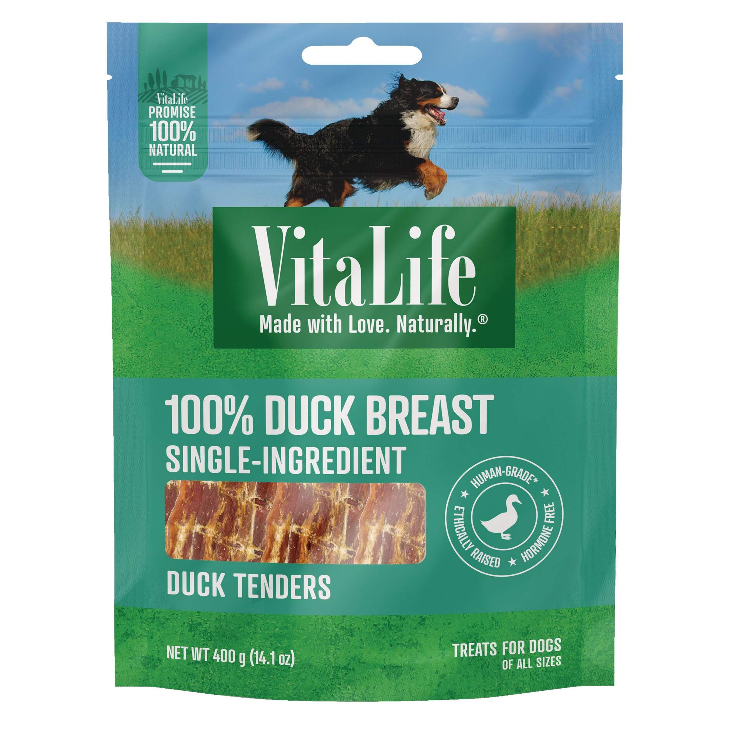 VitaLife Duck Tenders Dog Treats, 400g Front_Flat