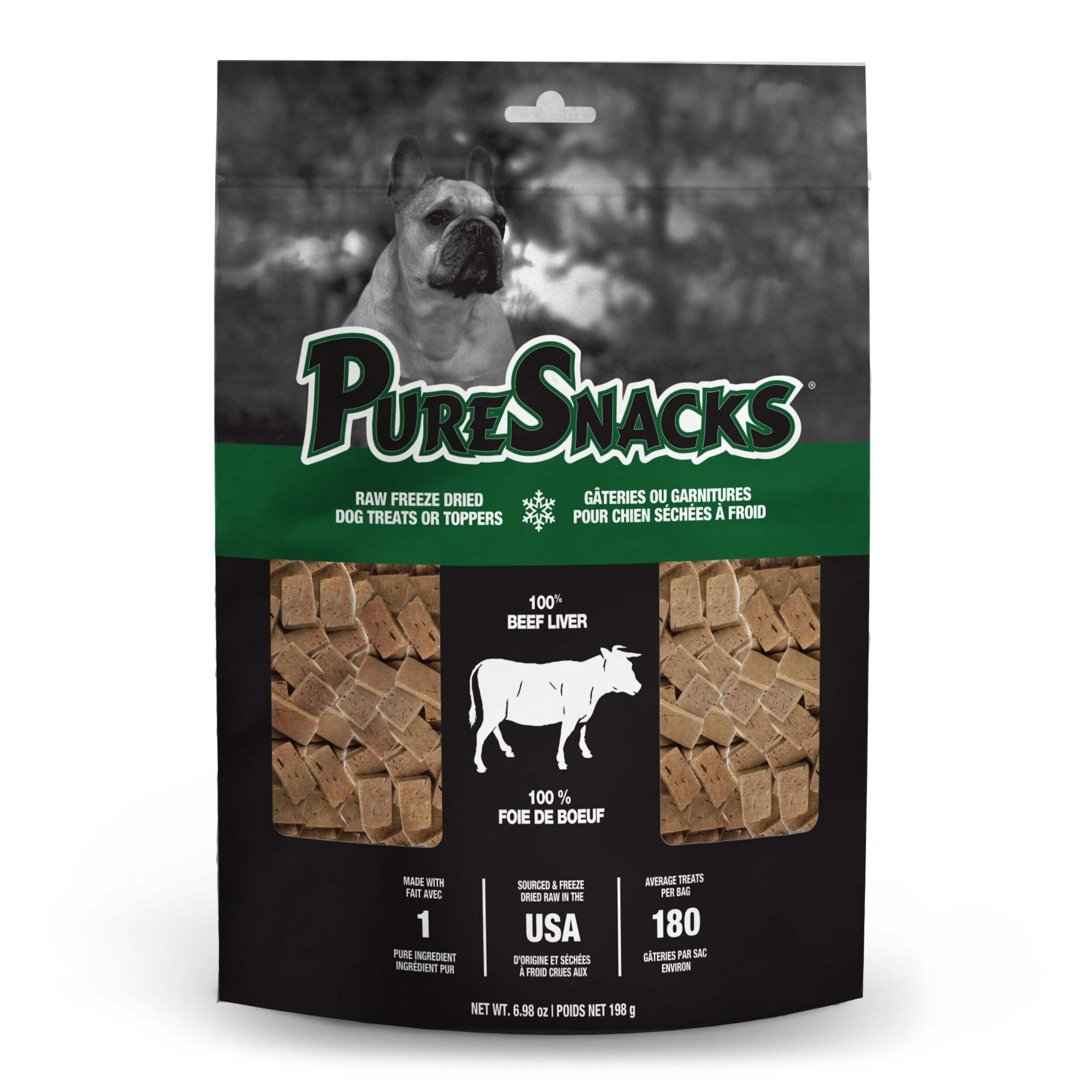 Gâteries pour chiens PureSnacks lyophilisées, foie de boeuf, 198 g Front_Flat
