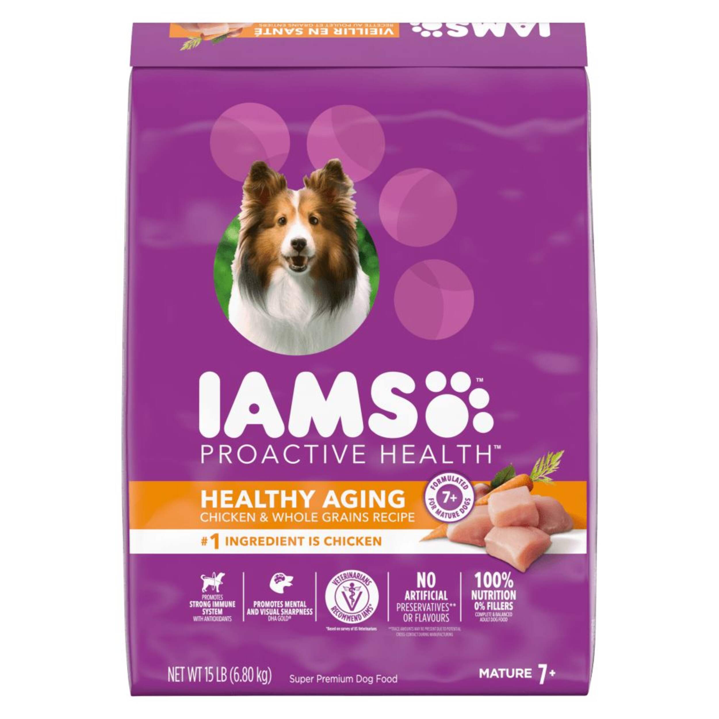 IAMS Chicken & Whole Grains Mature Adult Dry Dog Food, 6.8-kg Front_Flat