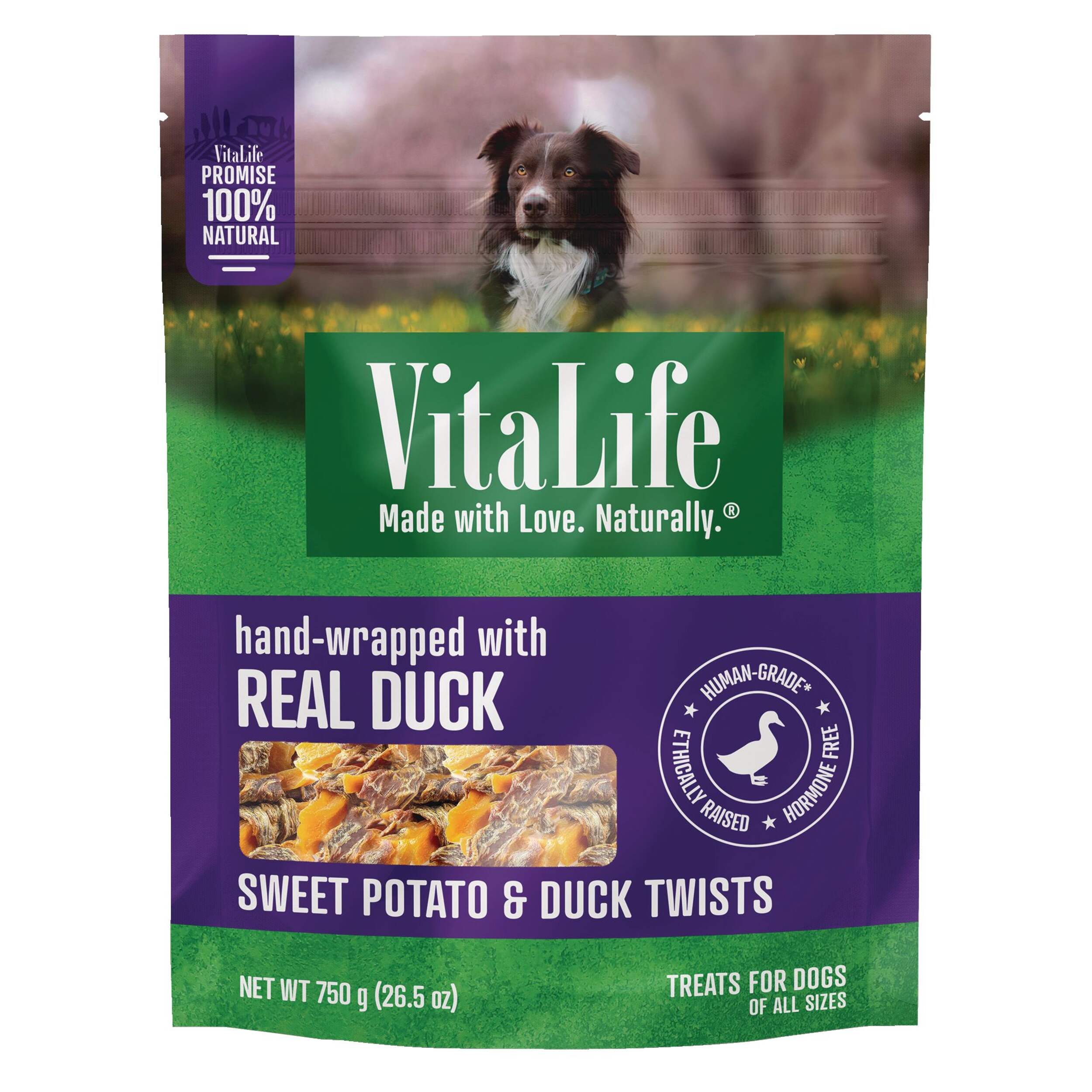 VitaLife Sweet Potato & Duck Twists Dog Treats, 750g Front_Flat