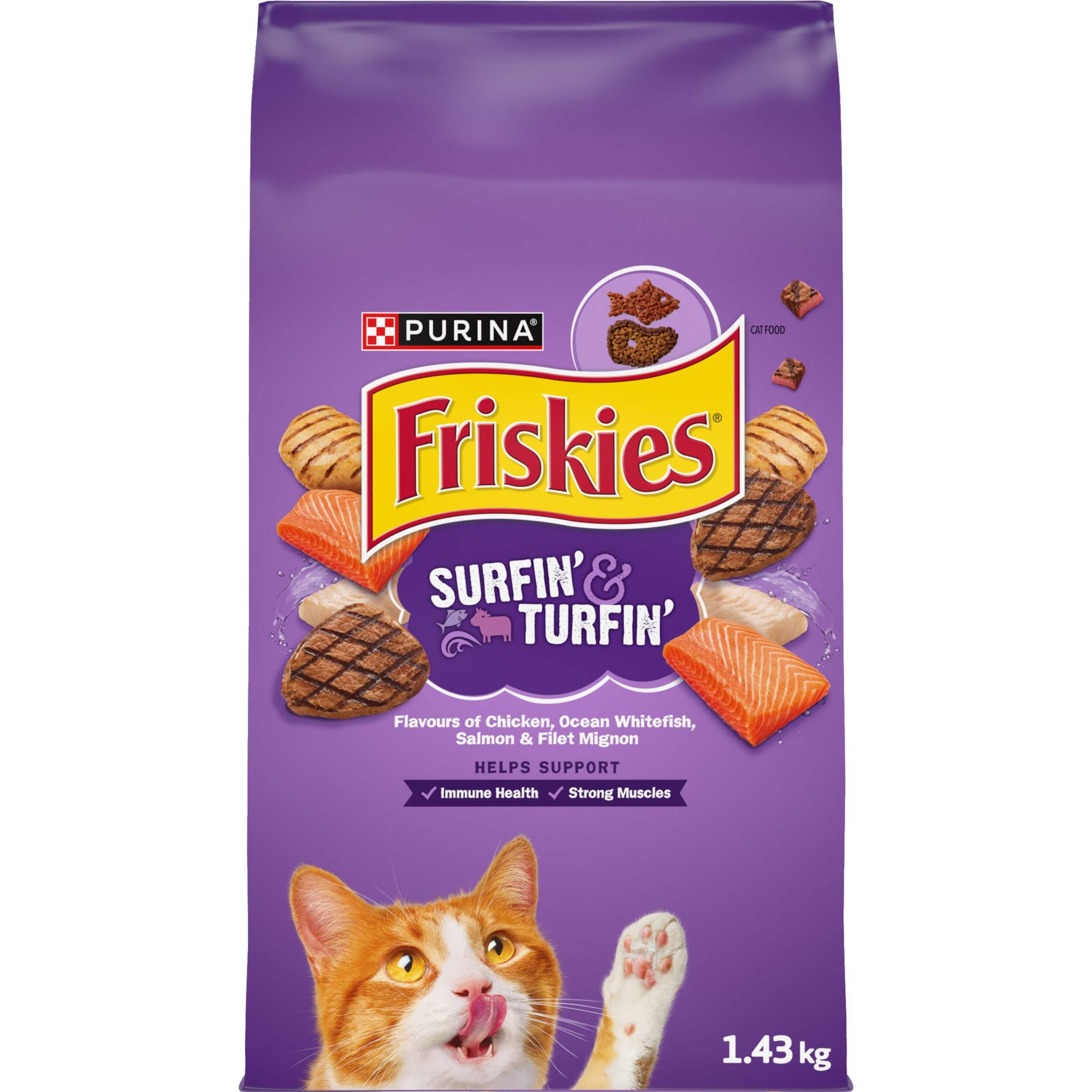 Purina Friskies® SurfIn' & TurfIn' Dry Cat Food, 1.43-kg Front_Flat