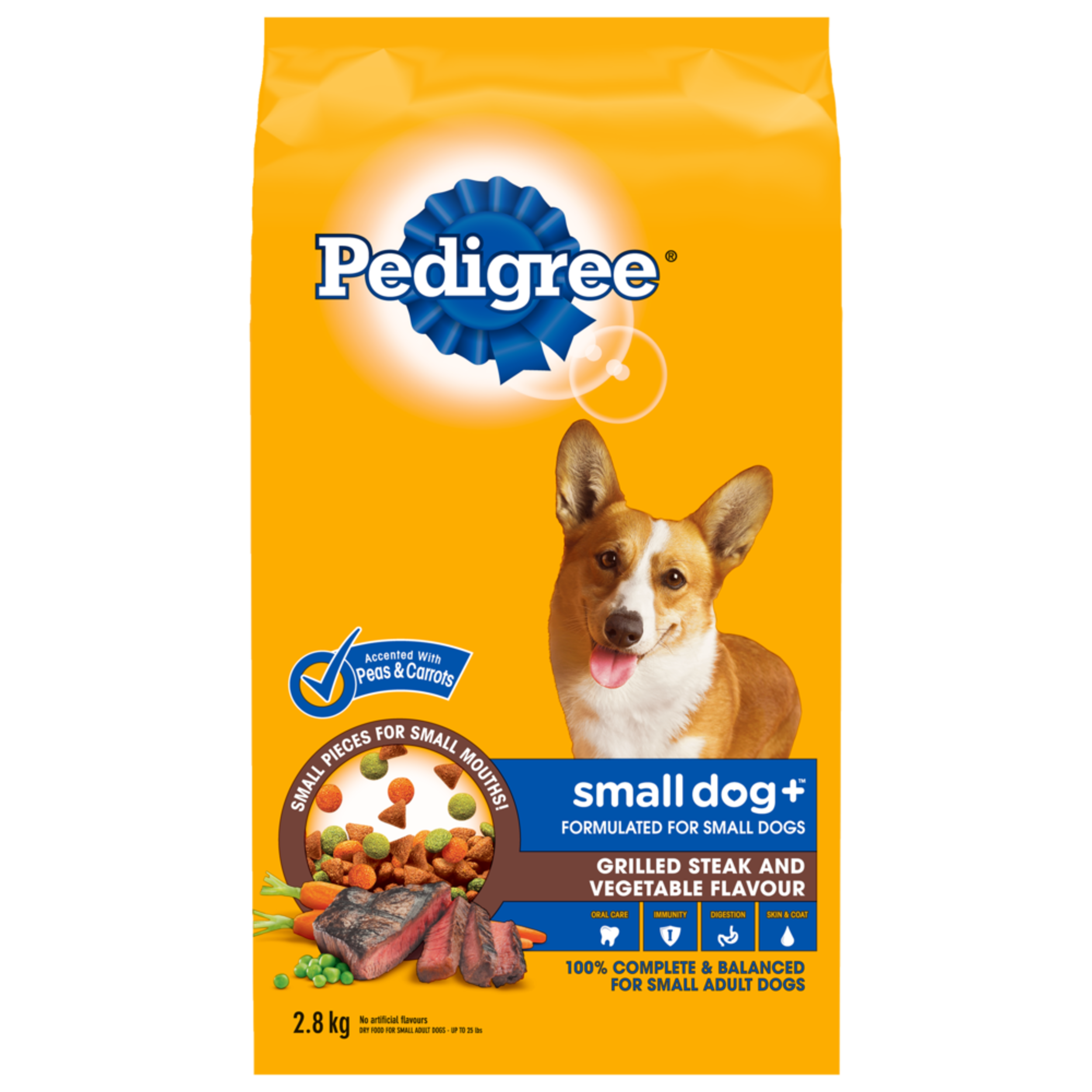 Pedigree Small Dog+ Steak and Vegetable Flavour Adult Dry Dog Food, 2.8-kg Front_Flat
