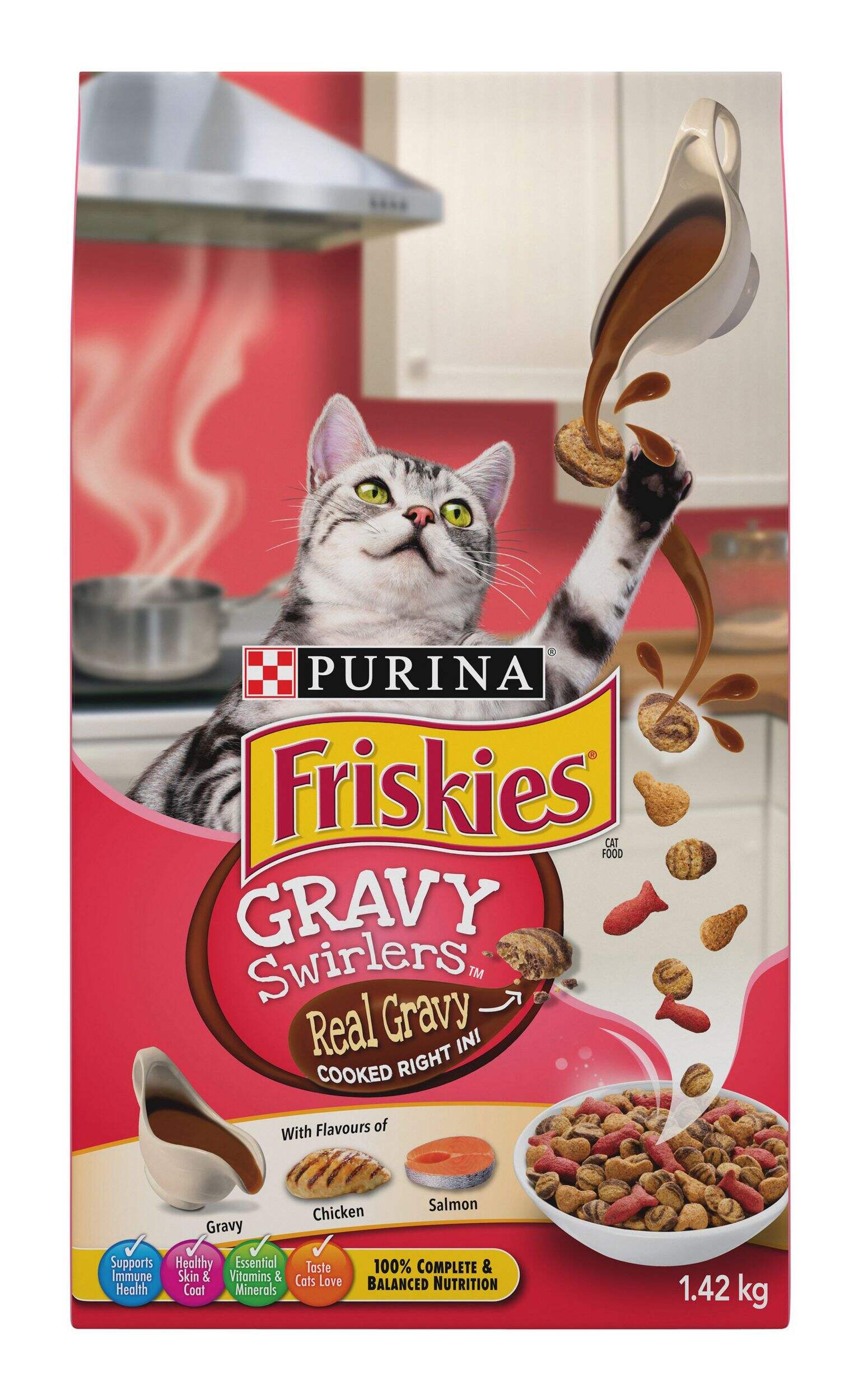 Nourriture sèche pour chats Purina Friskies en sauce, 1,42 kg Front_Flat