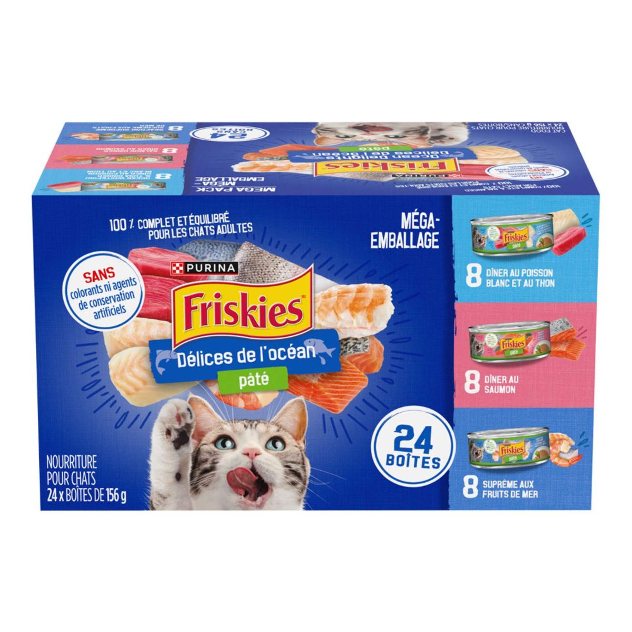 Nourriture humide pour chats Purina Friskies Délice de l'océan, saveurs variées, 24 x 156 g Front_Elevated