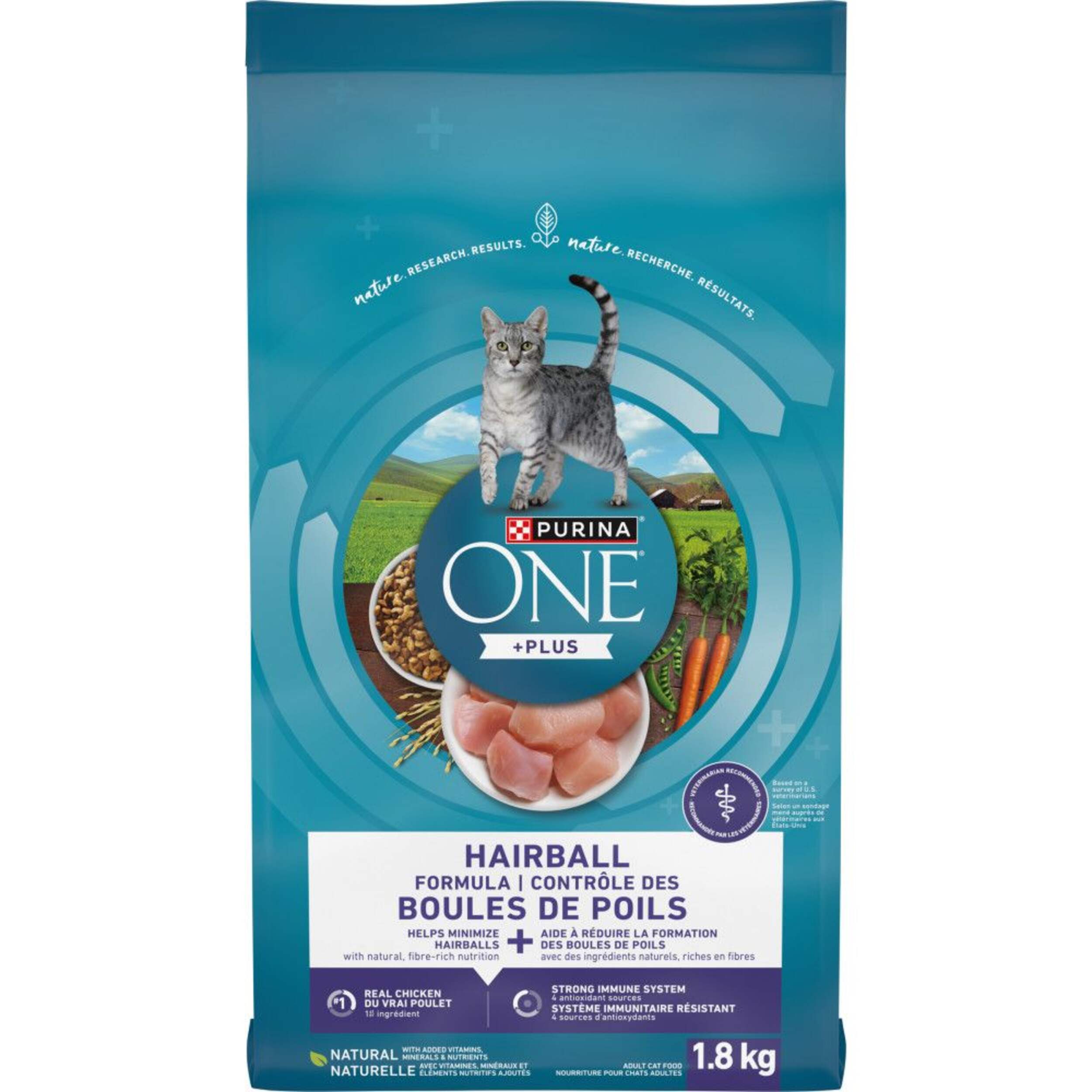 Nourriture sèche pour chats adultes Purina ONE SmartBlend, contrôle des boules de poils, 1,8 kg Front_Flat