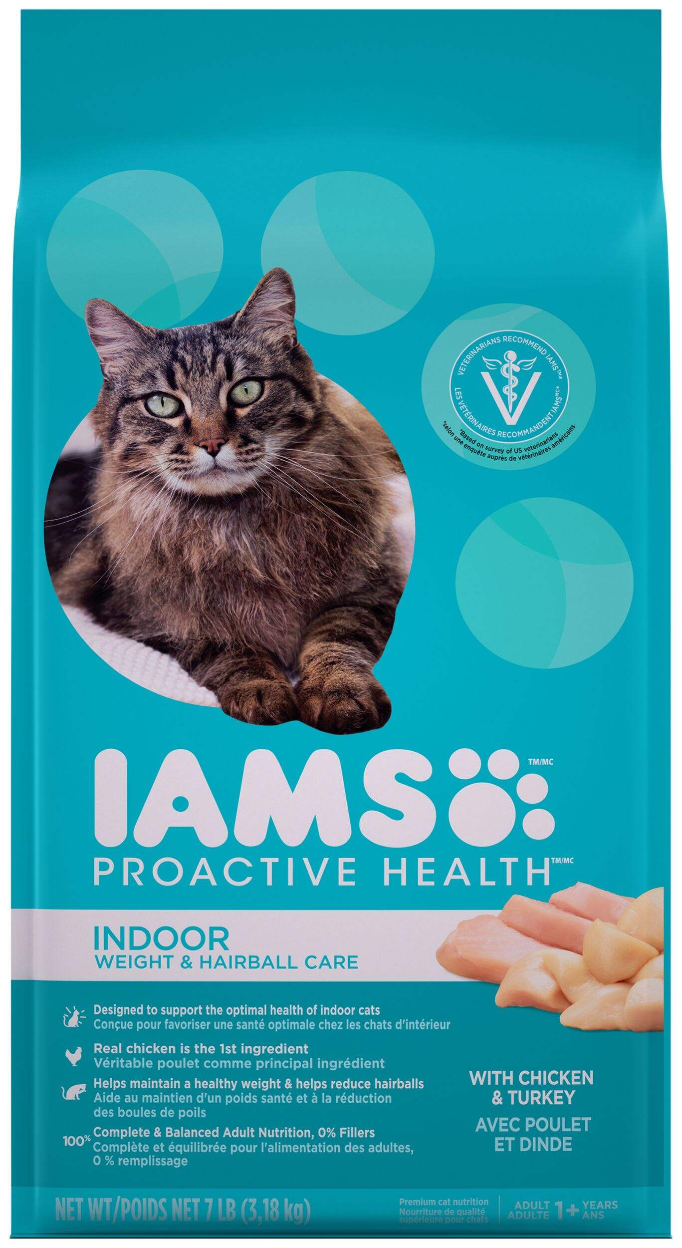 IAMS Proactive Health Indoor Weight & Hairball Care Adult Dry Cat Food, 3.2-kg Front_Flat
