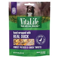 VitaLife Sweet Potato & Duck ReciPe Twists Dog Treats, 400-g