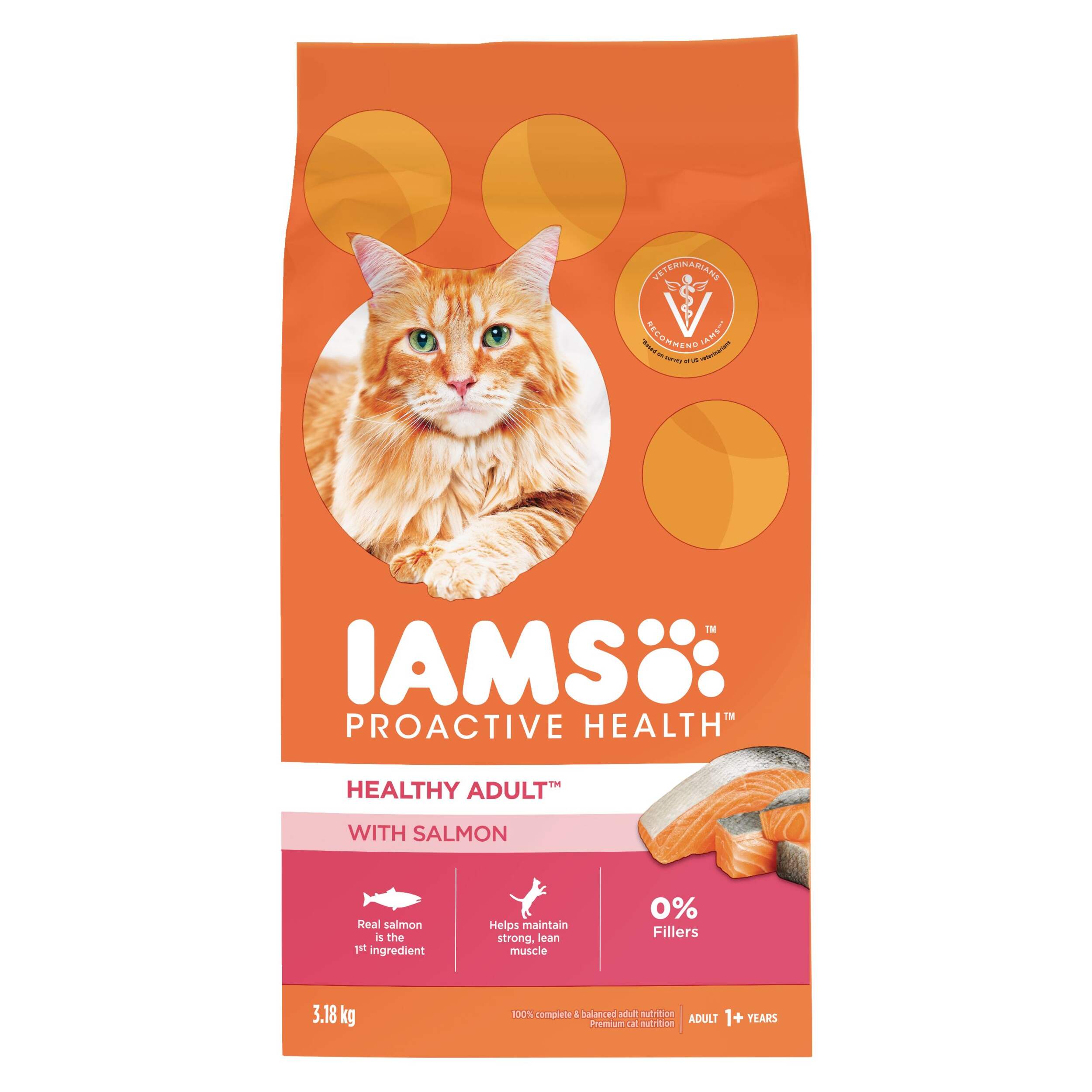 IAMS Proactive Health Adult Dry Cat Food with Salmon, 3.2-kg Front_Flat